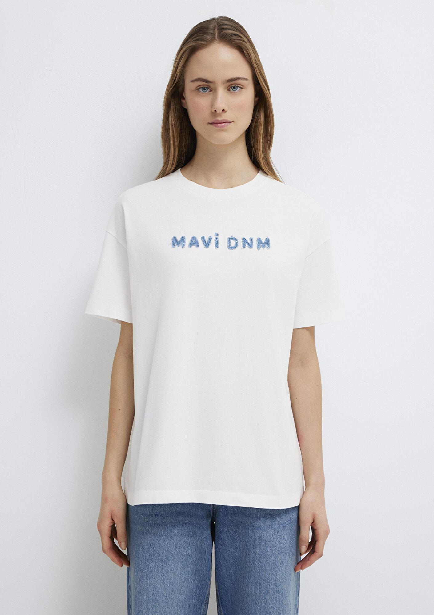 Mavi Mavi Baskılı Ekru Tişört Loose Fit / Bol Rahat Kesim 1613146-70057