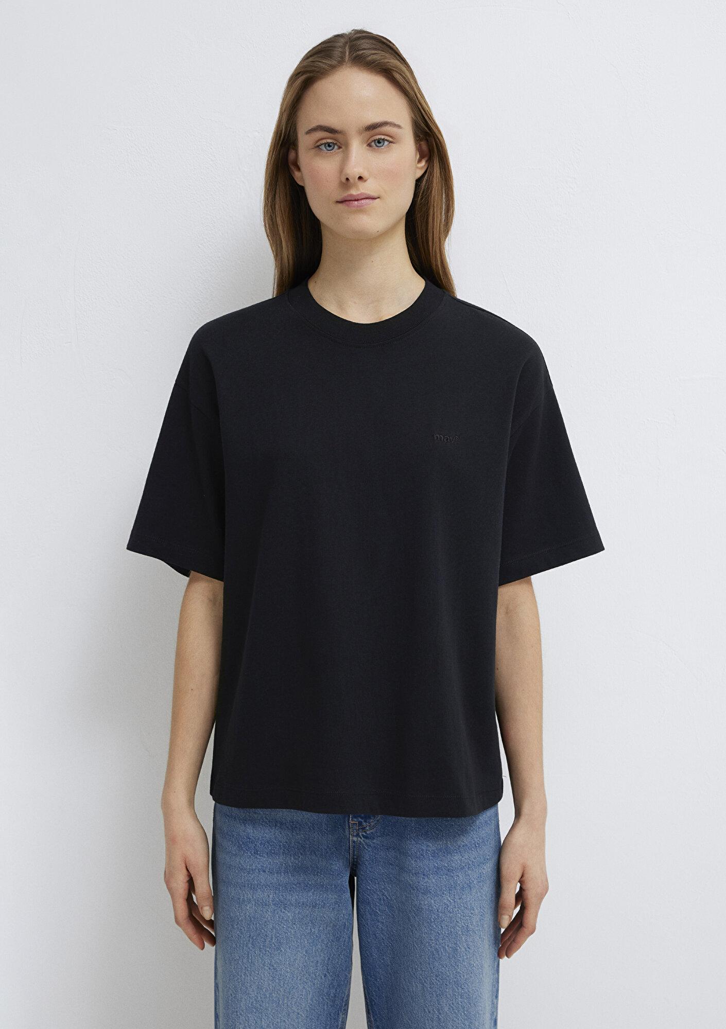 Mavi Mavi Nakışlı Siyah Basic Tişört Loose Fit / Bol Rahat Kesim 1613225-900
