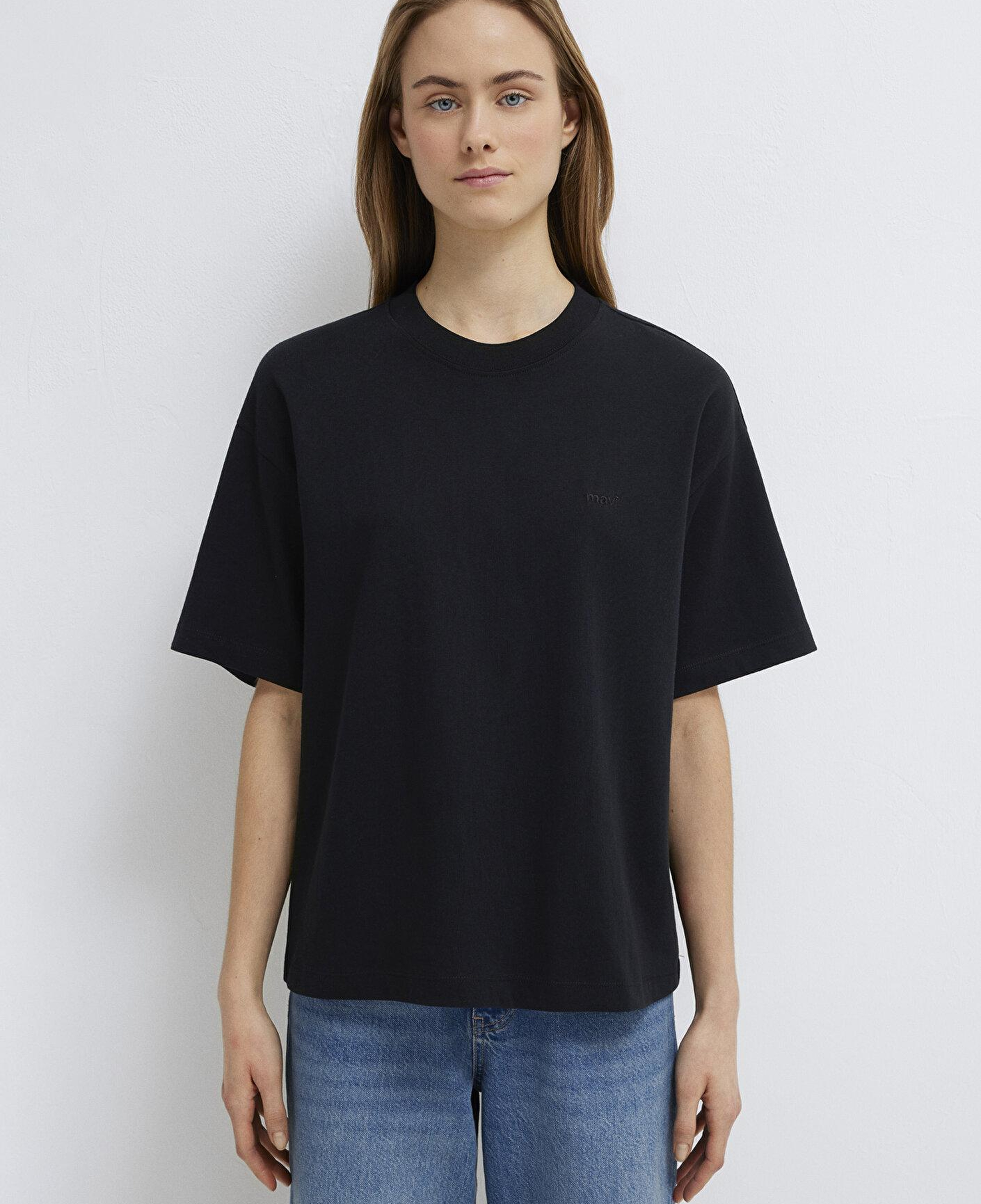 Mavi Mavi Nakışlı Siyah Basic Tişört Loose Fit / Bol Rahat Kesim 1613225-900