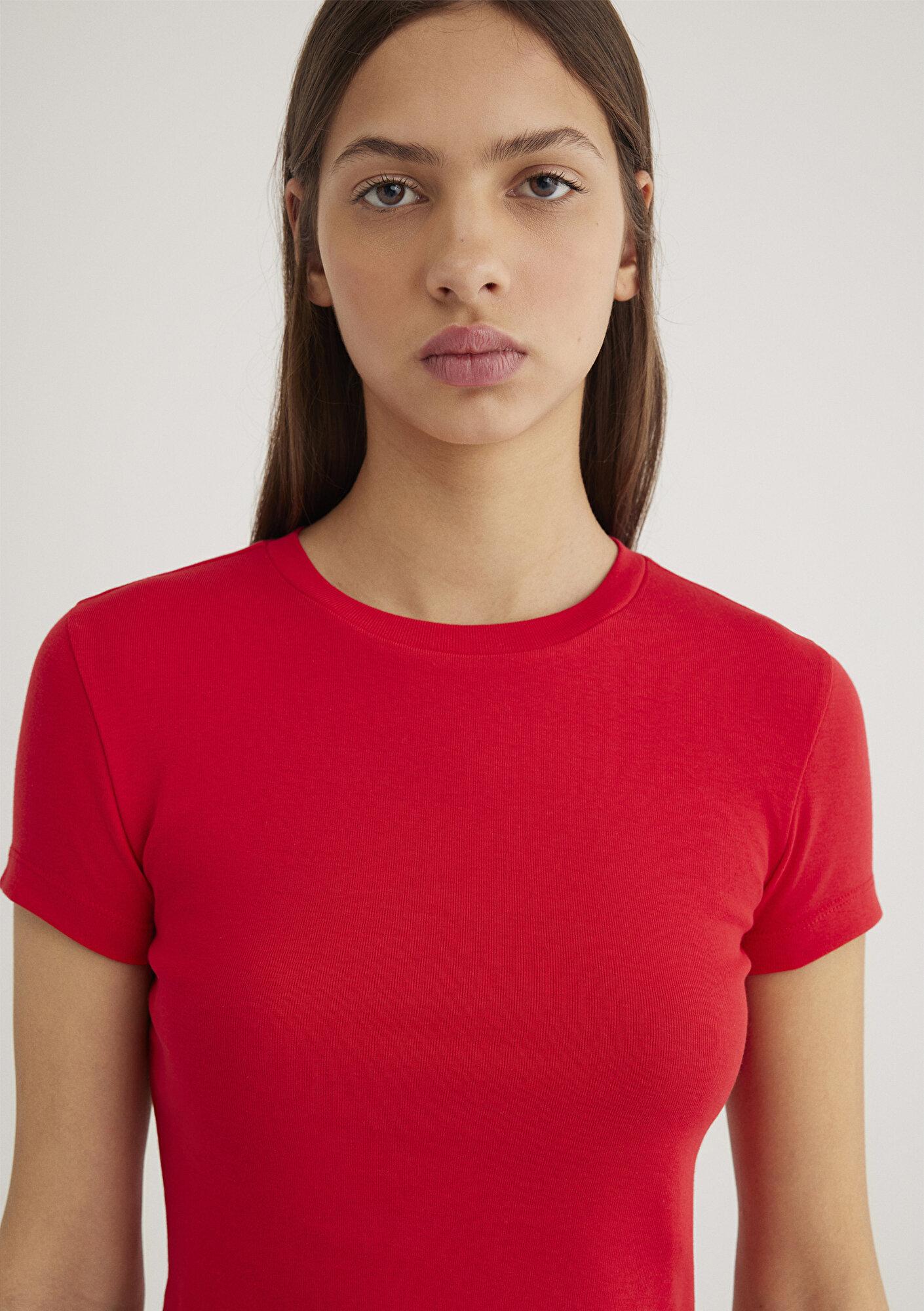Mavi Kırmızı Basic Crop Tişört Crop / Kısa Kesim 1600814-70467