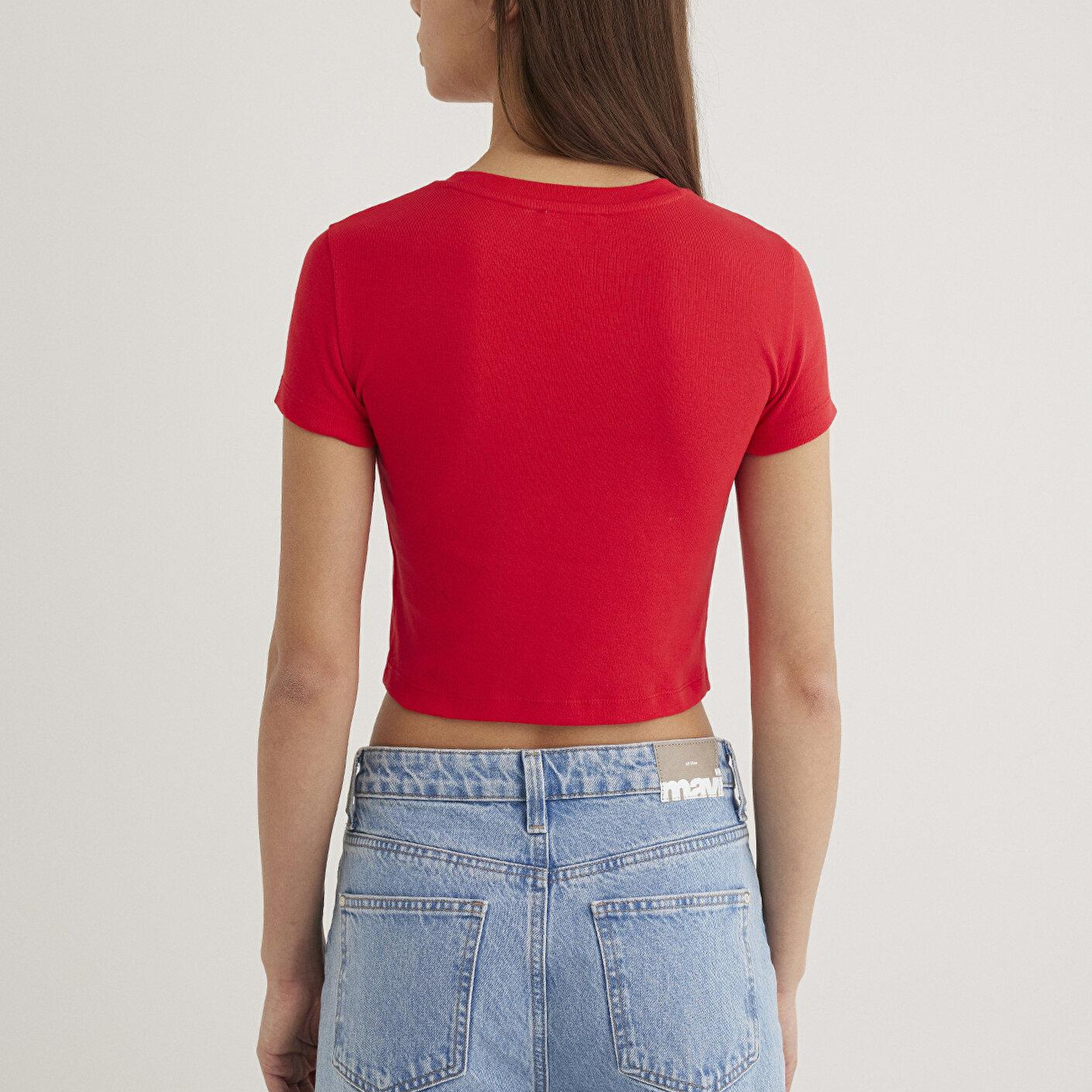 Mavi Kırmızı Basic Crop Tişört Crop / Kısa Kesim 1600814-70467
