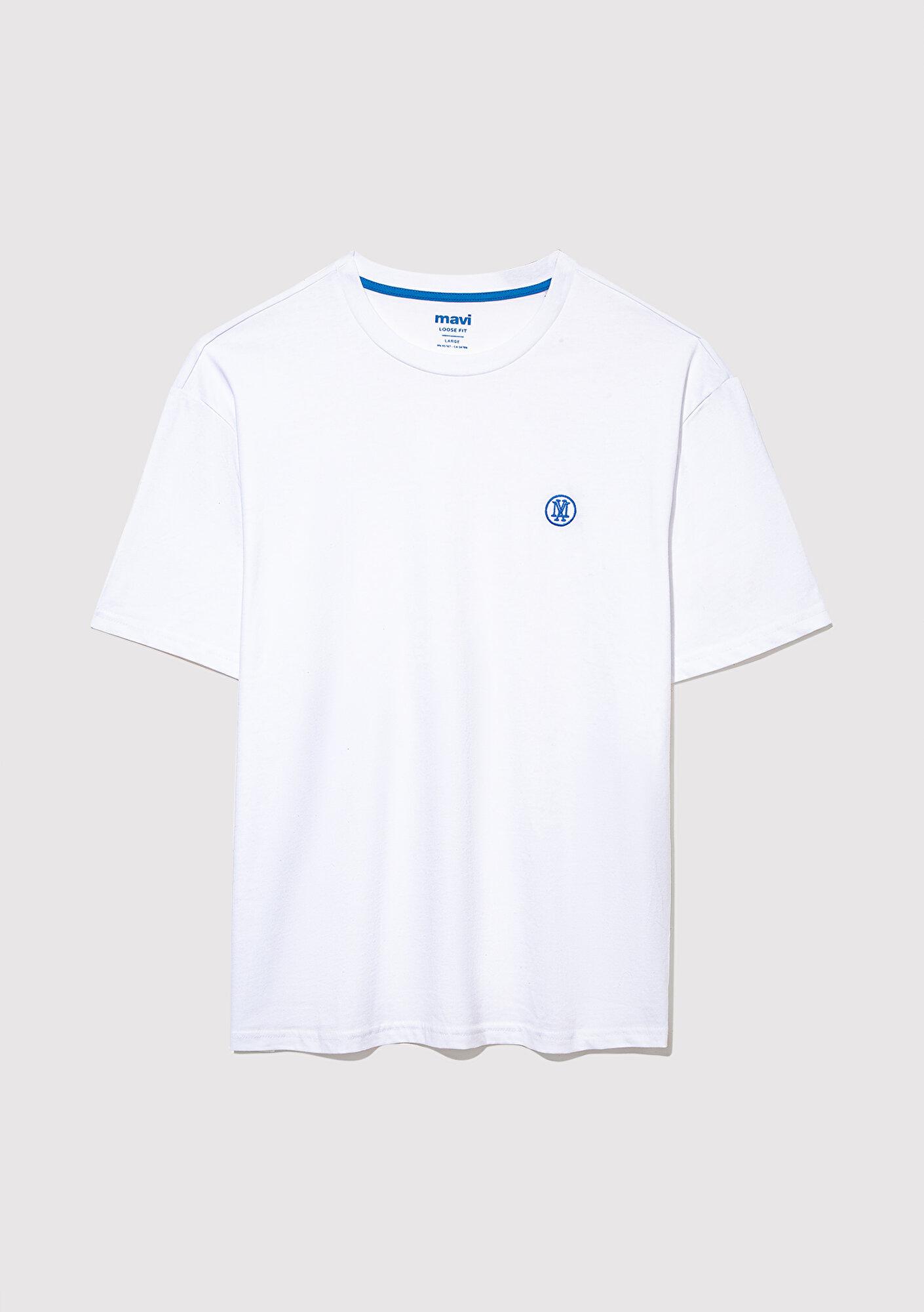 Mavi 2li Mavi Mühür Logo İşlemeli Erkek Tişört Loose Fit / Bol Rahat Kesim 0612545-620