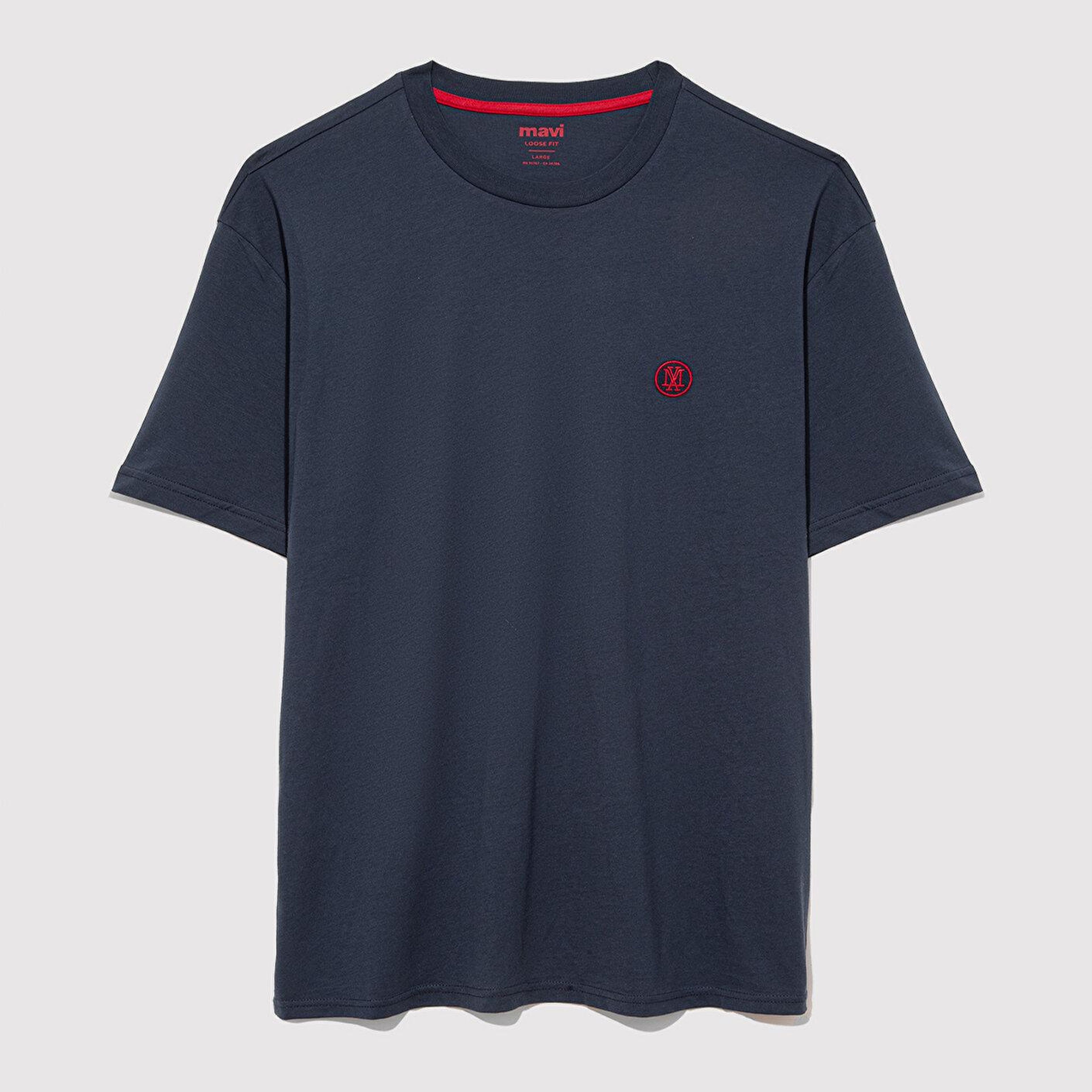 Mavi 2li Mavi Mühür Logo İşlemeli Erkek Tişört Loose Fit / Bol Rahat Kesim 0612545-620