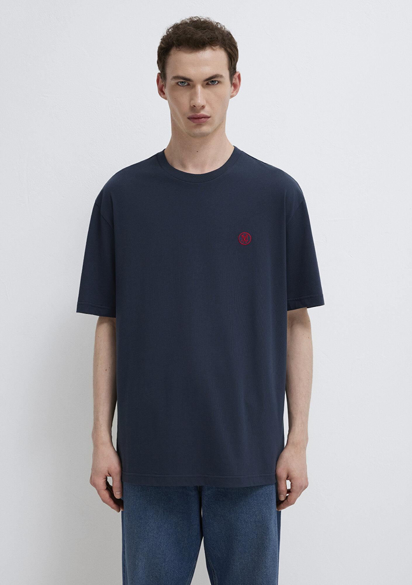 Mavi 2li Mavi Mühür Logo İşlemeli Erkek Tişört Loose Fit / Bol Rahat Kesim 0612545-620