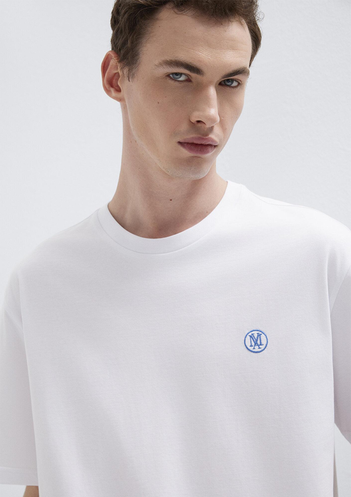 Mavi 2li Mavi Mühür Logo İşlemeli Erkek Tişört Loose Fit / Bol Rahat Kesim 0612545-620