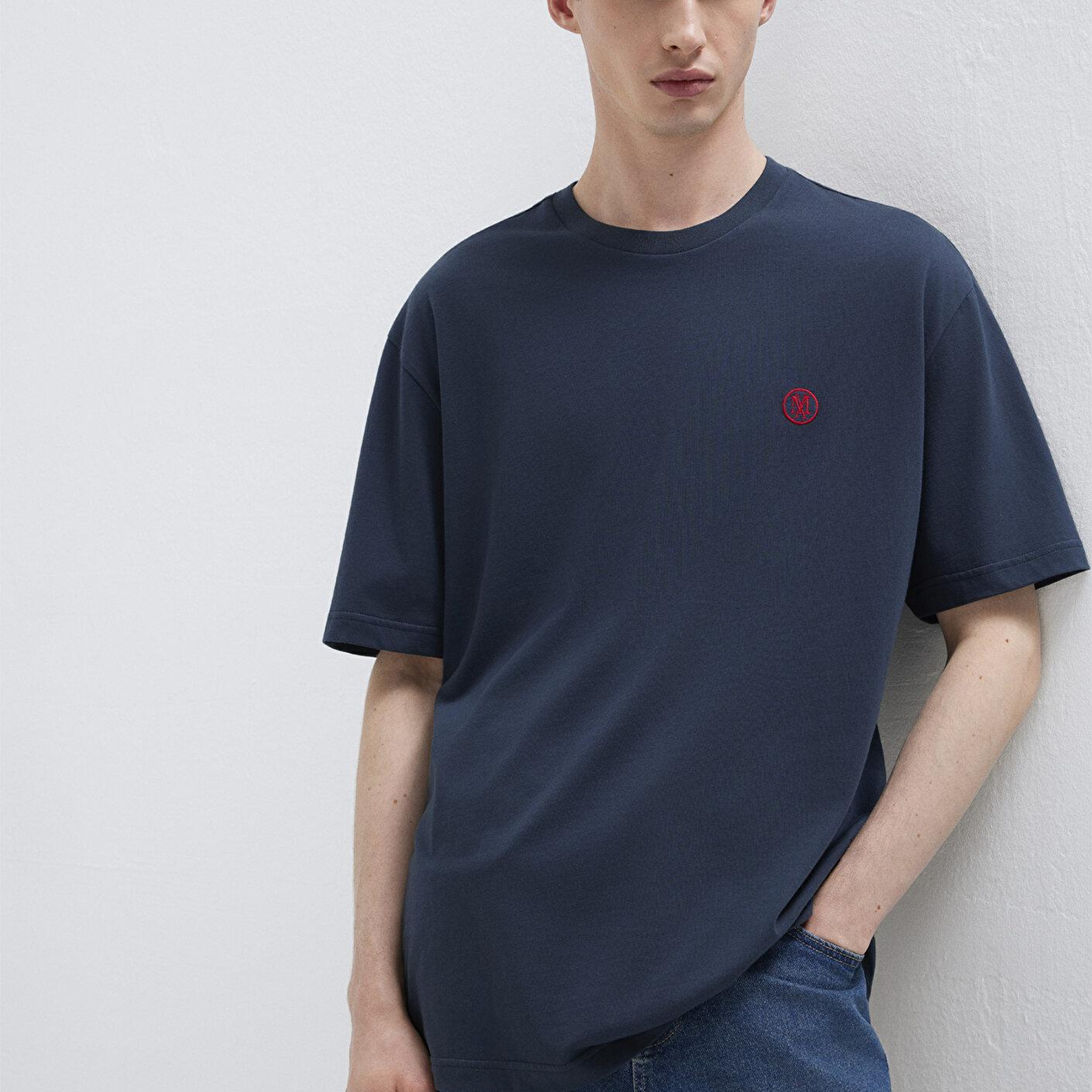 Mavi 2li Mavi Mühür Logo İşlemeli Erkek Tişört Loose Fit / Bol Rahat Kesim 0612545-620