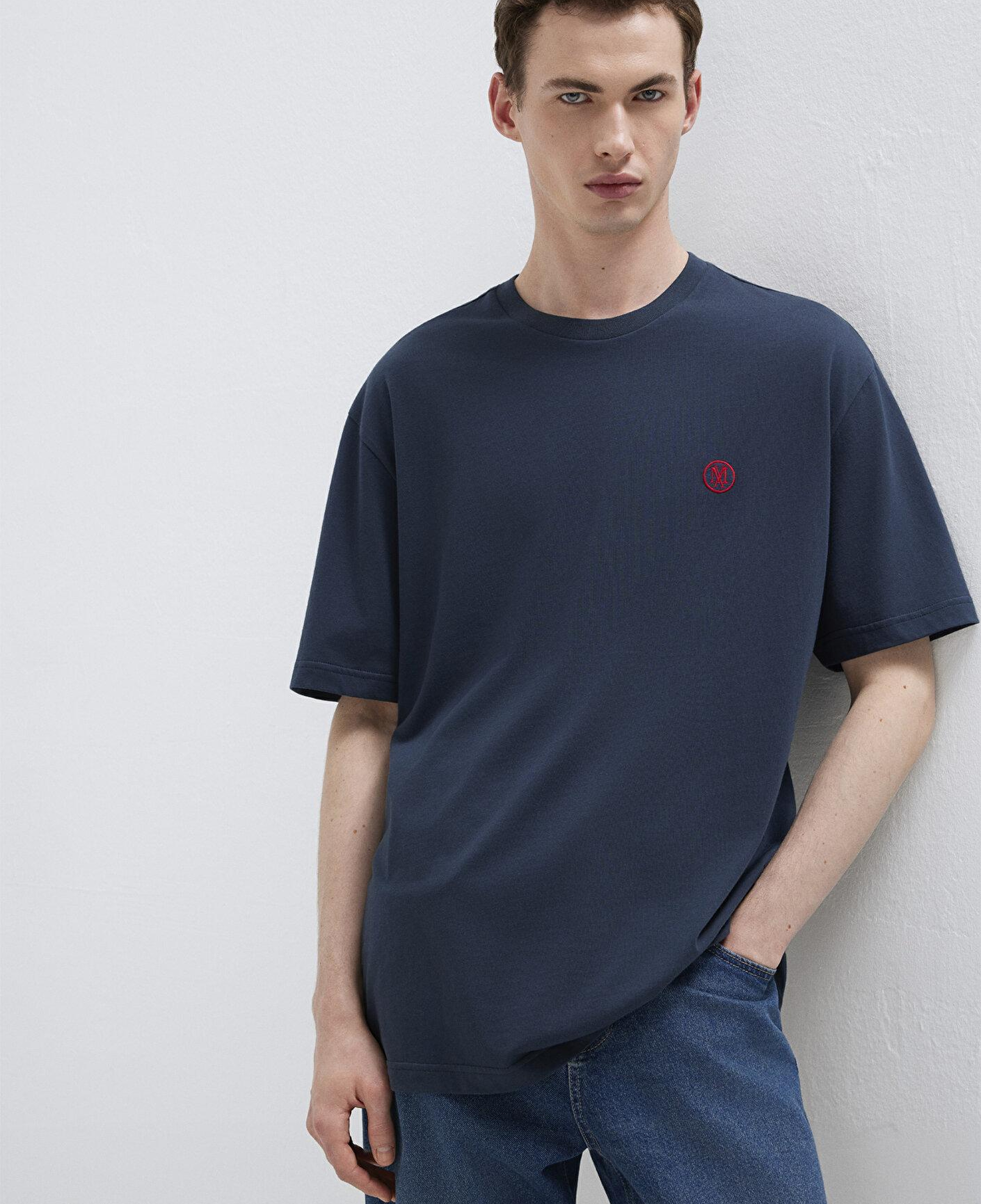 Mavi 2li Mavi Mühür Logo İşlemeli Erkek Tişört Loose Fit / Bol Rahat Kesim 0612545-620