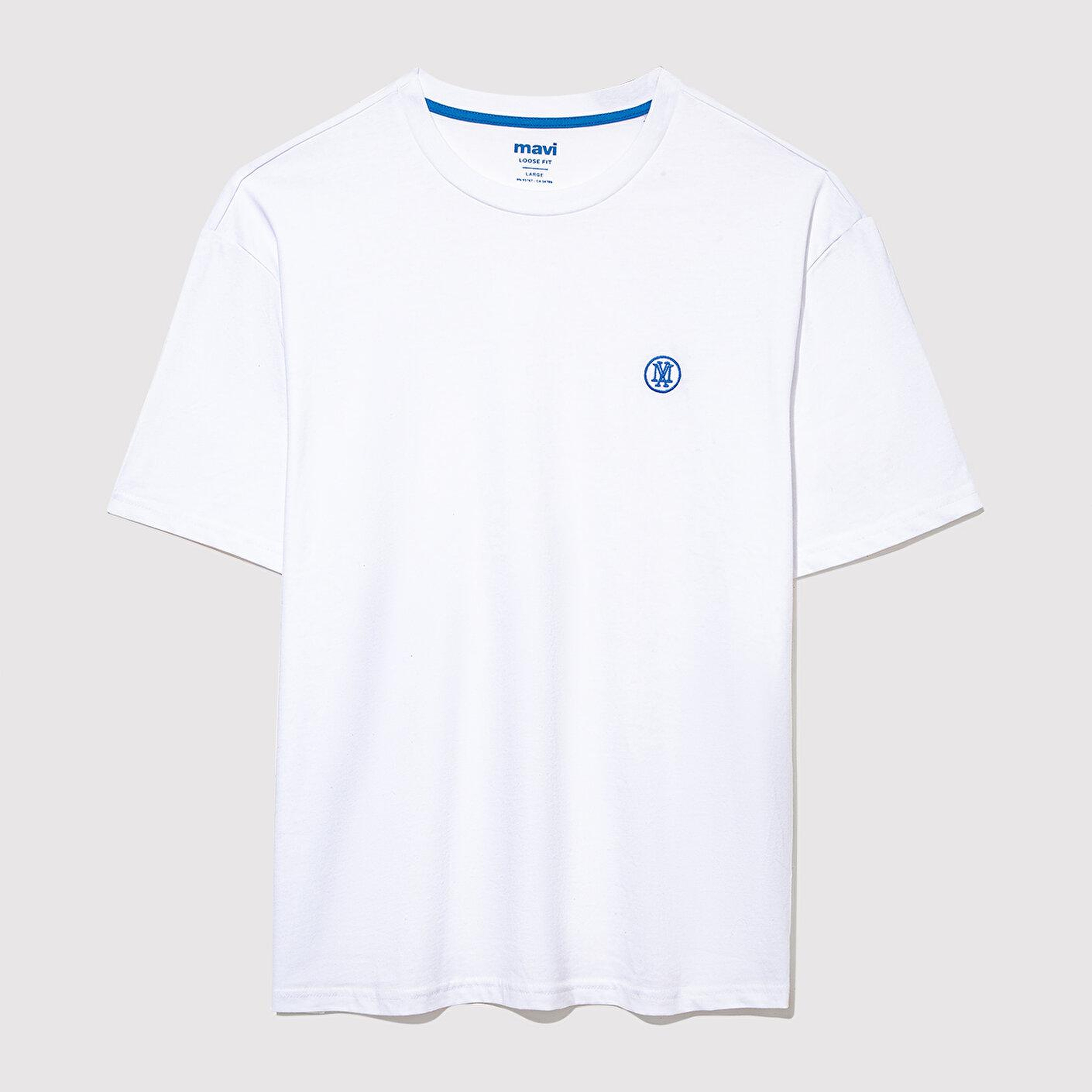 Mavi 2li Mavi Mühür Logo İşlemeli Erkek Tişört Loose Fit / Bol Rahat Kesim 0612545-620