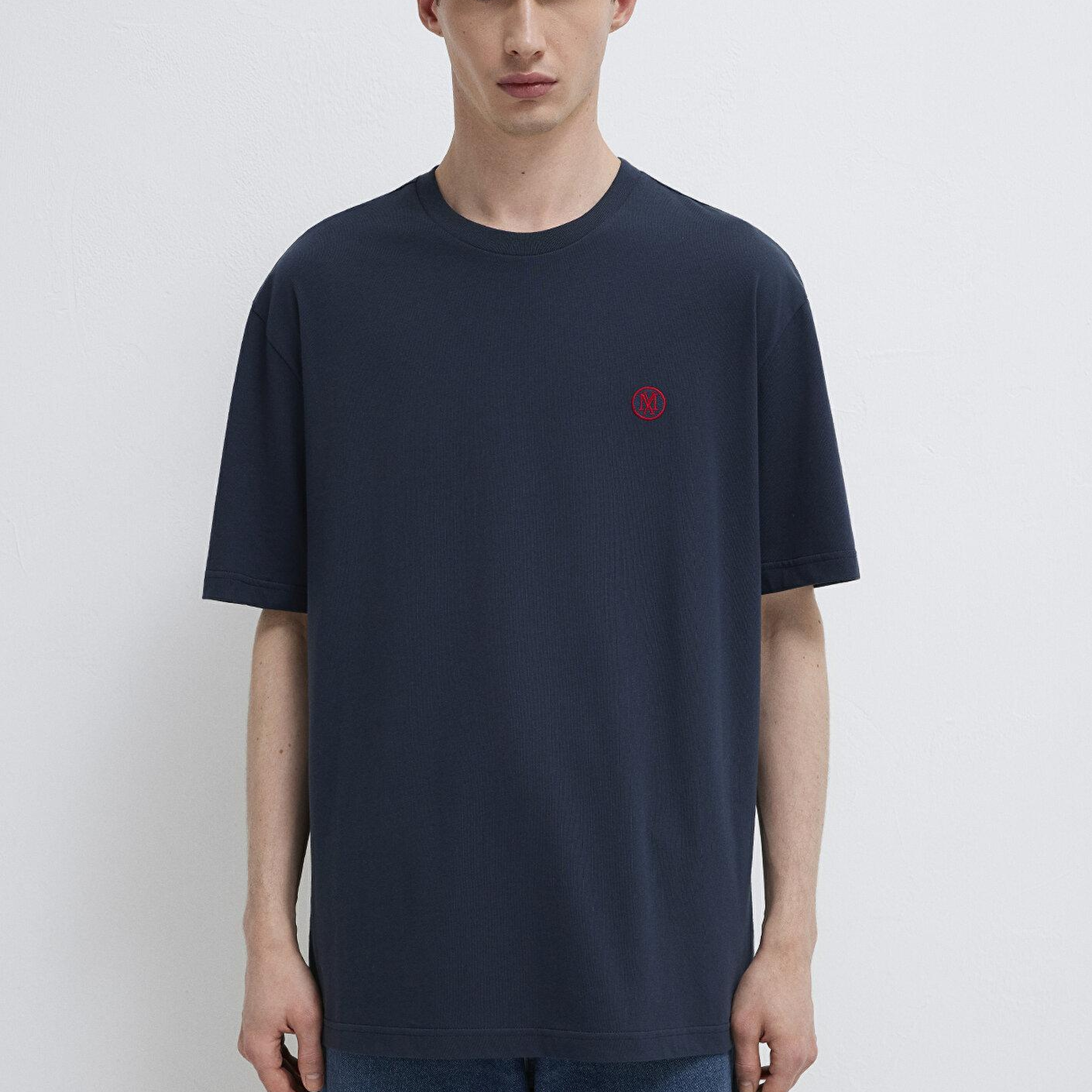Mavi 2li Mavi Mühür Logo İşlemeli Erkek Tişört Loose Fit / Bol Rahat Kesim 0612545-620