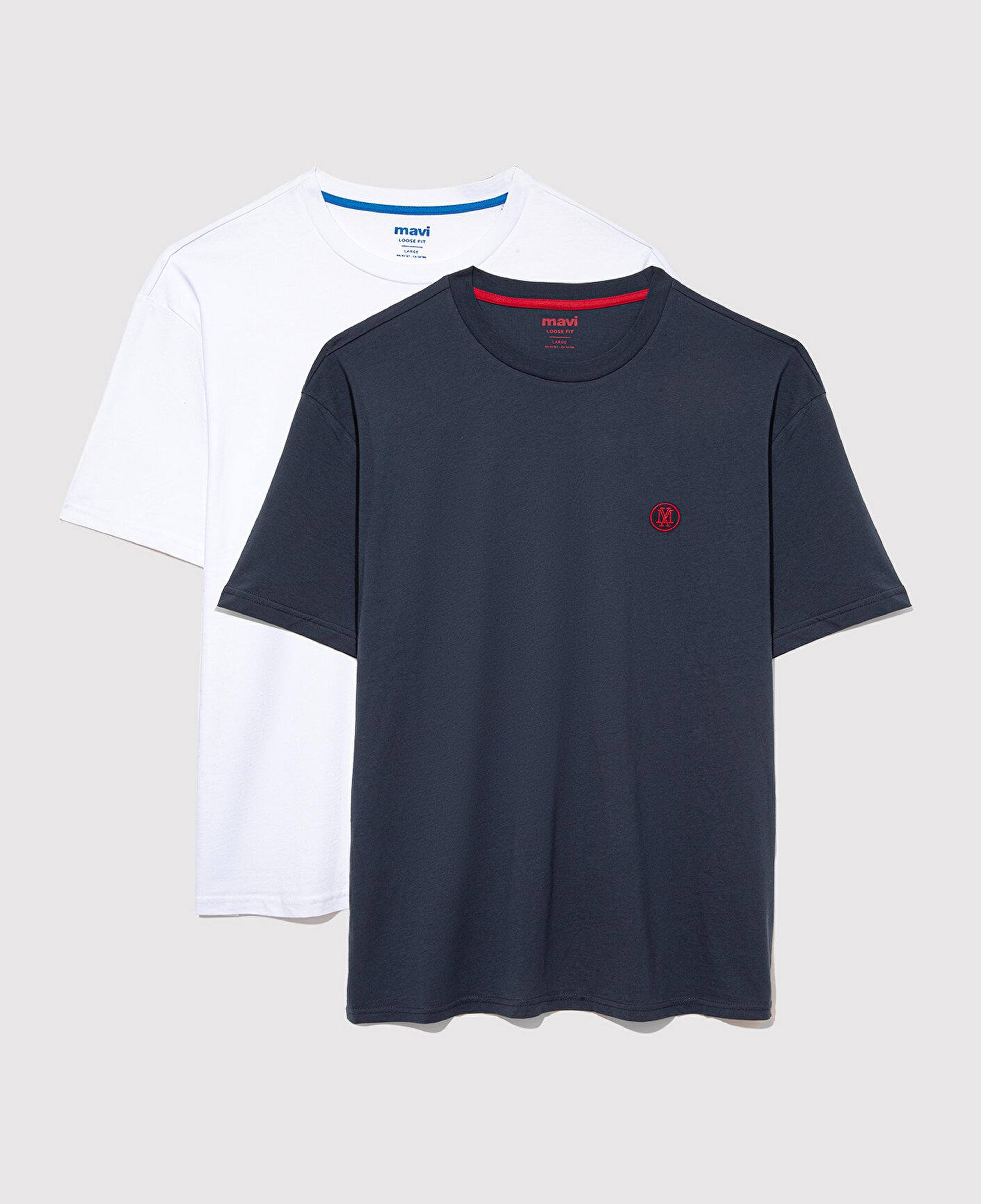 Mavi 2li Mavi Mühür Logo İşlemeli Erkek Tişört Loose Fit / Bol Rahat Kesim 0612545-620