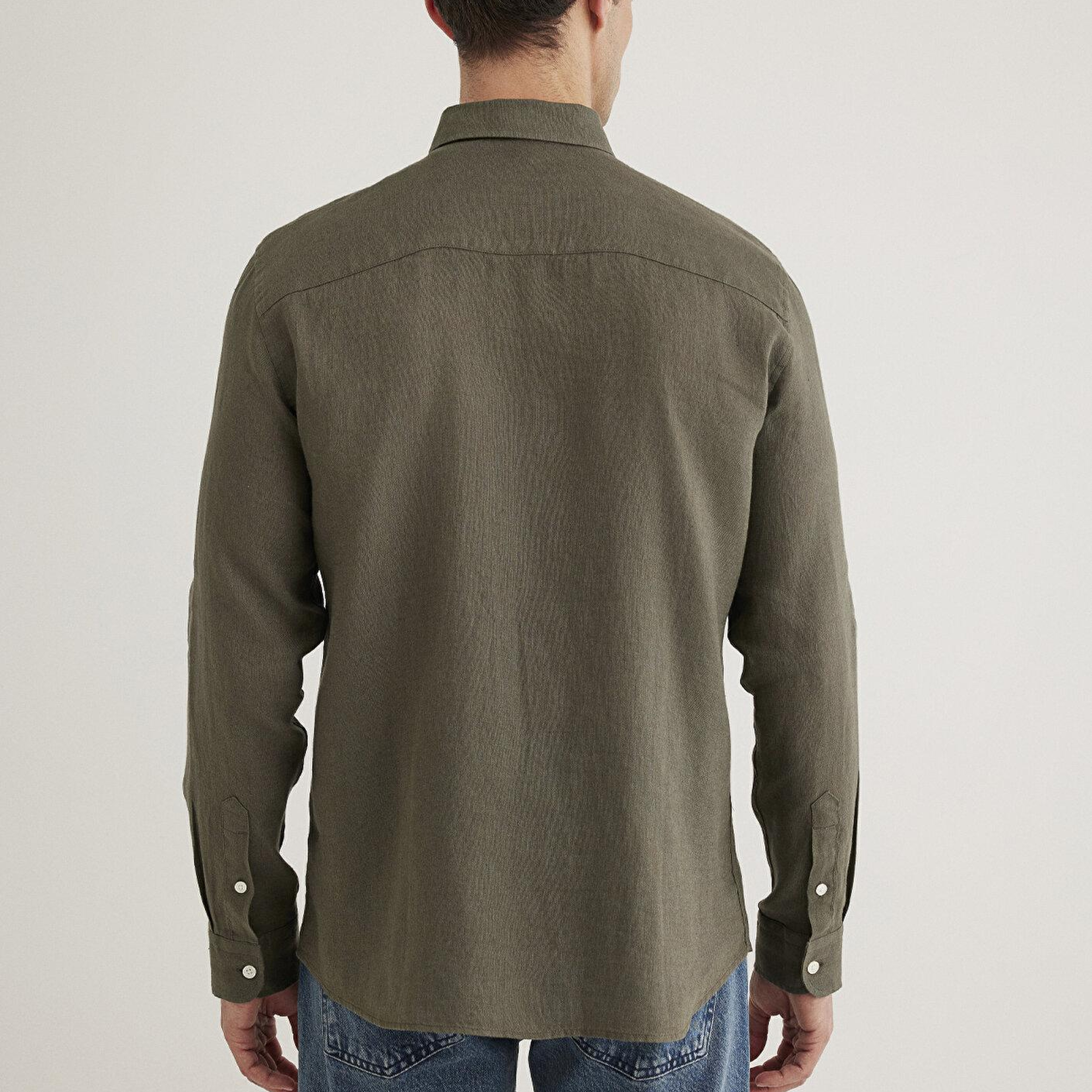 Mavi Haki Keten Gömlek Slim Fit / Dar Kesim 0211466-71546