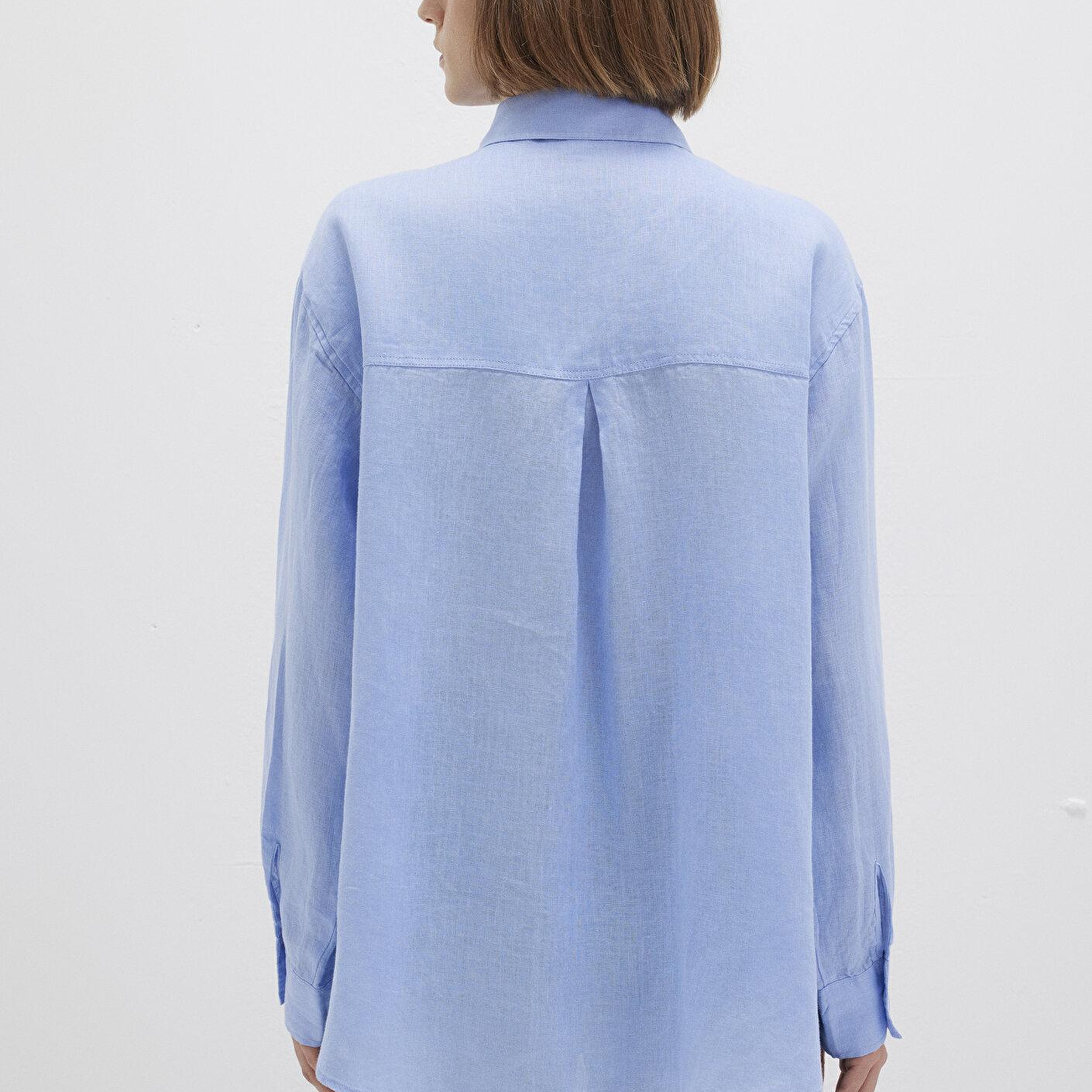 Mavi Mavi Keten Gömlek Loose Fit / Bol Rahat Kesim 1210747-80874