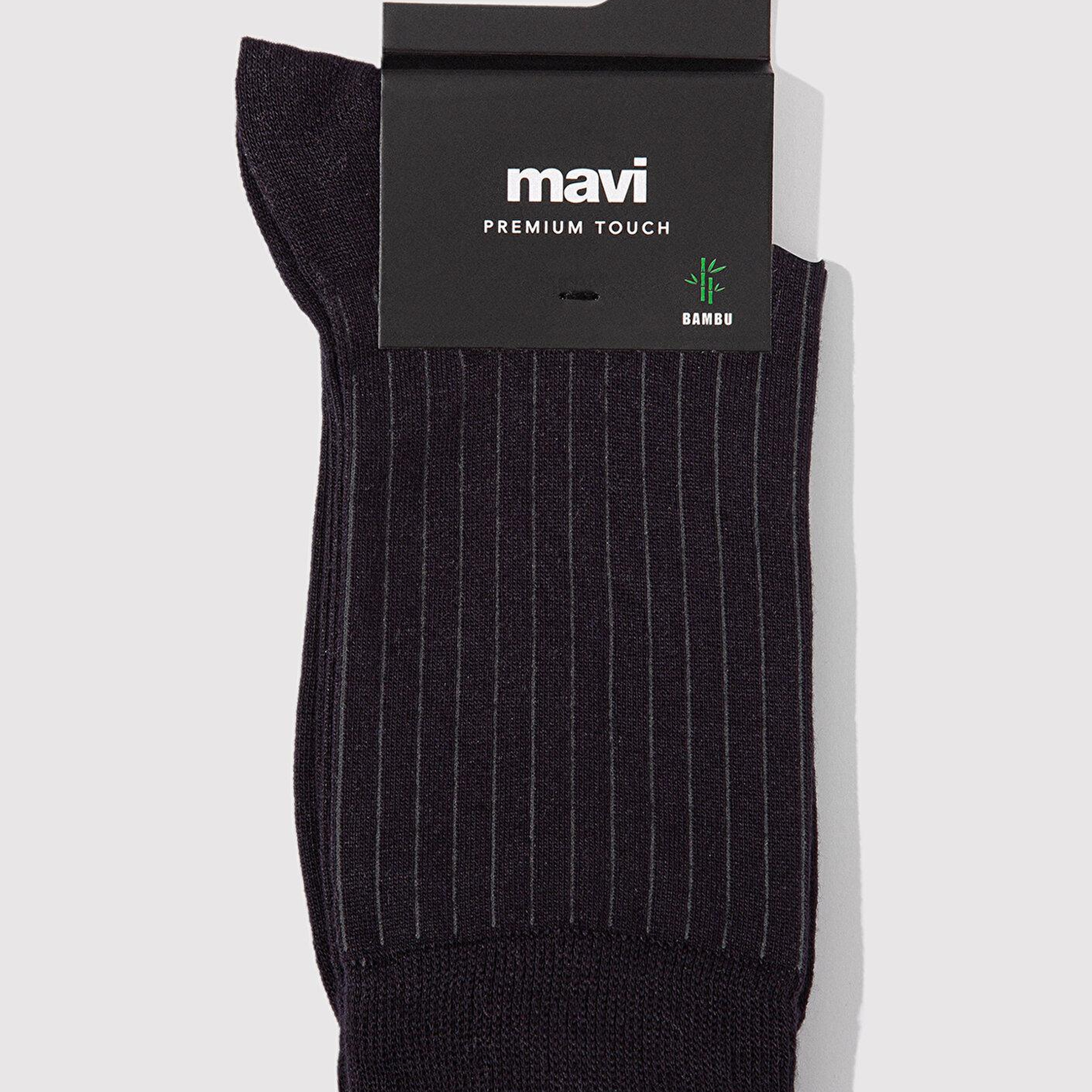 Mavi Çizgi Detaylı Siyah Soket Çorap 0911761-900