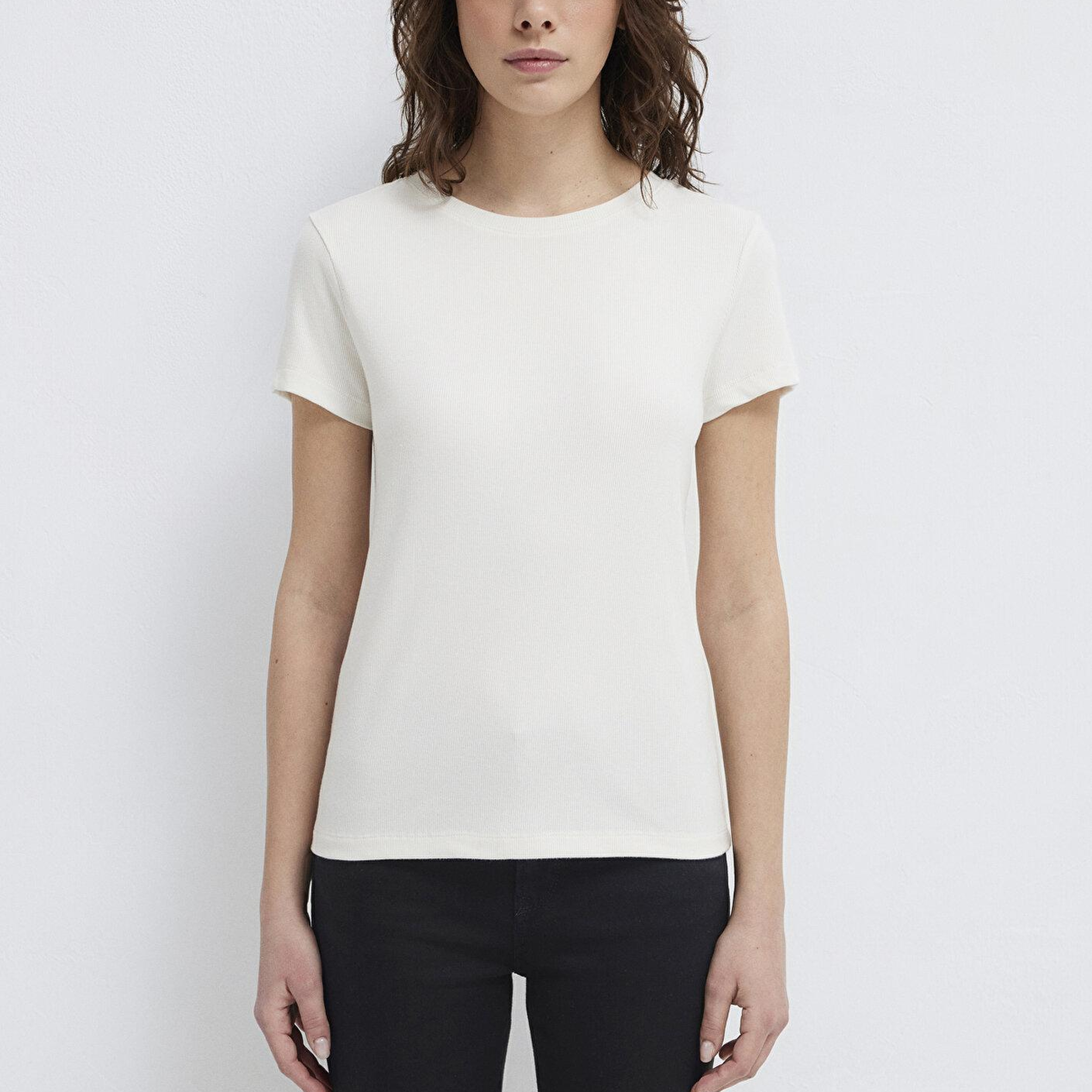 Mavi Beyaz (TENCEL™) Modal Karışımlı Basic Tişört Slim Fit / Dar Kesim 1612904-80194