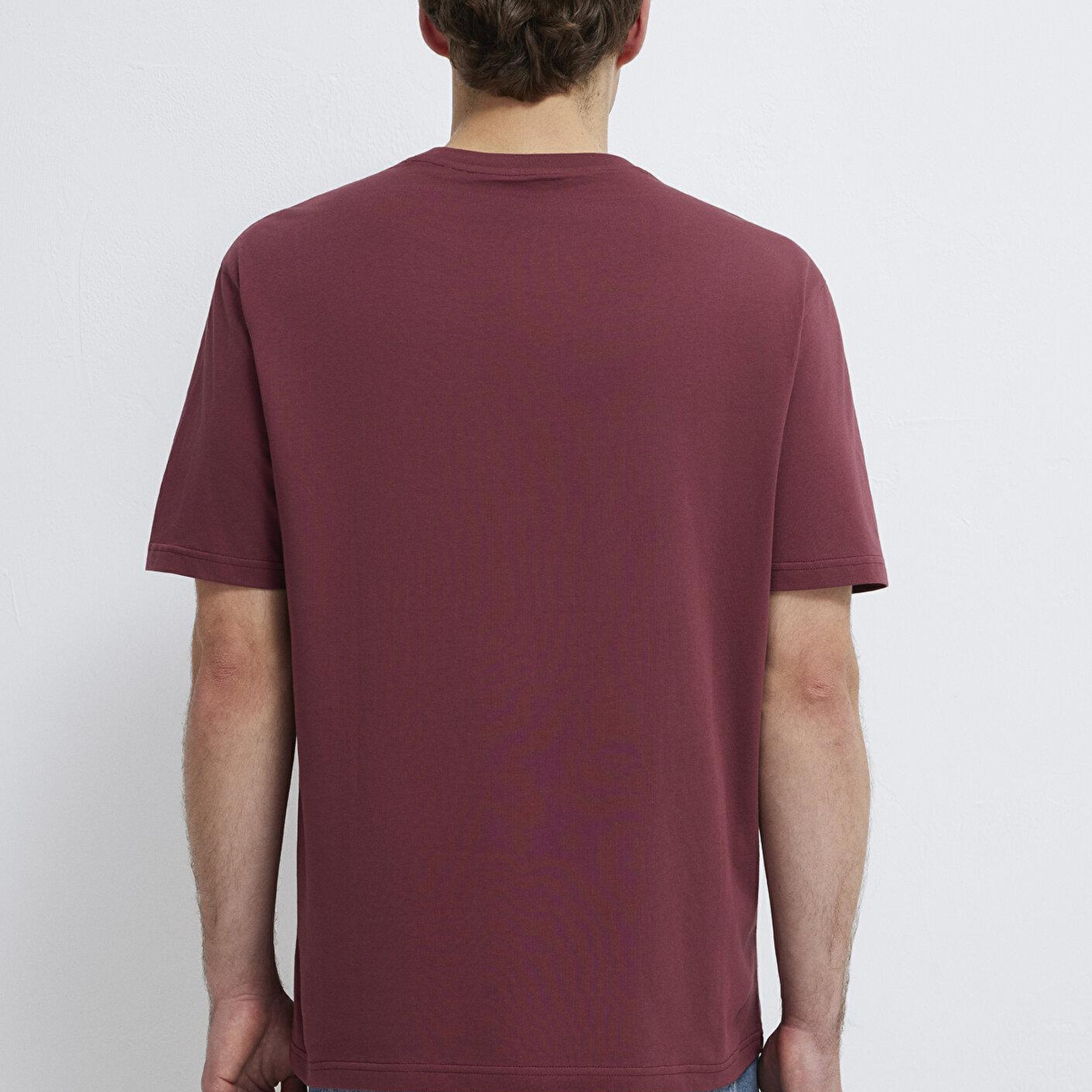 Mavi Mavi Logo İşlemeli Bordo Basic Tişört Loose Fit / Bol Rahat Kesim 067074-70396
