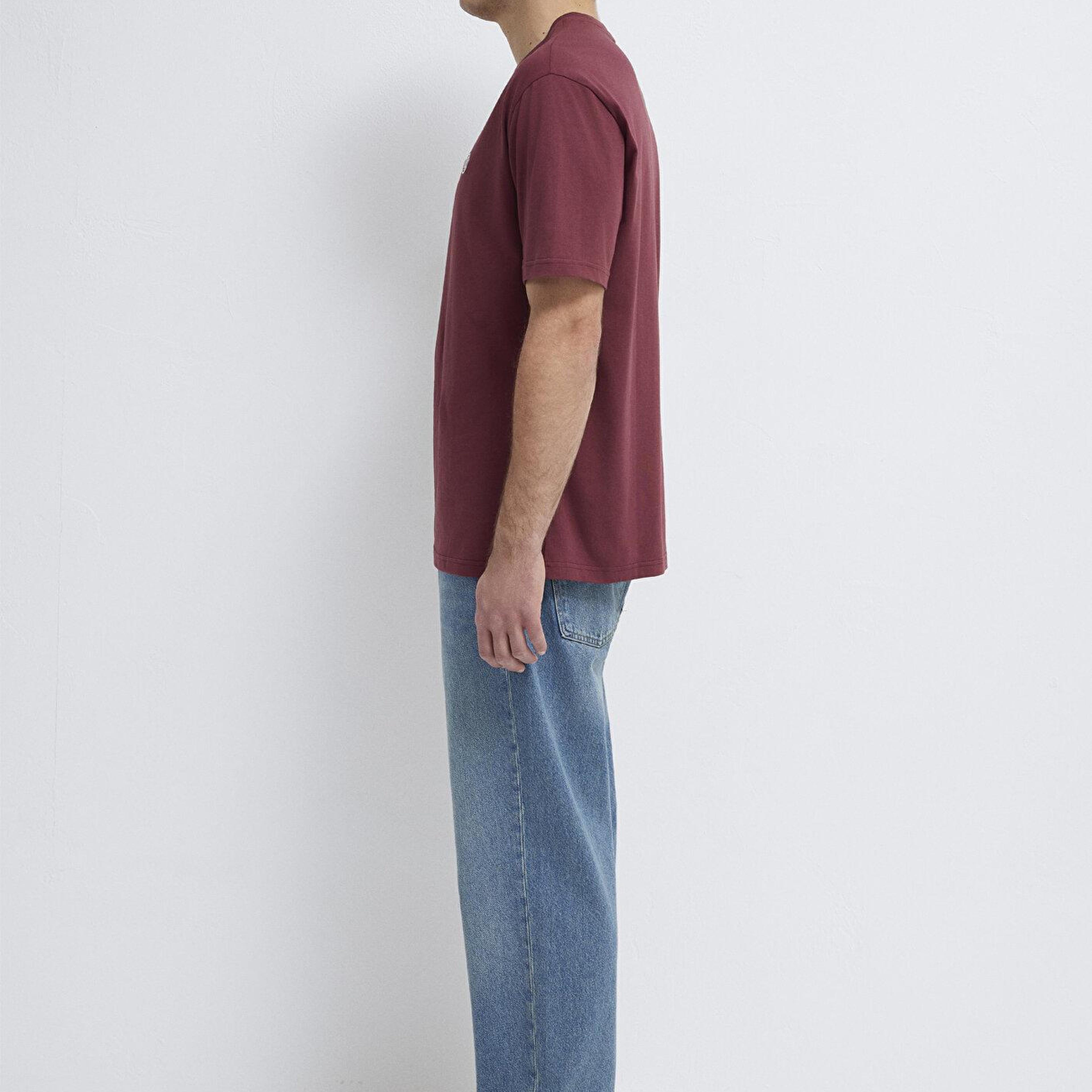 Mavi Mavi Logo İşlemeli Bordo Basic Tişört Loose Fit / Bol Rahat Kesim 067074-70396