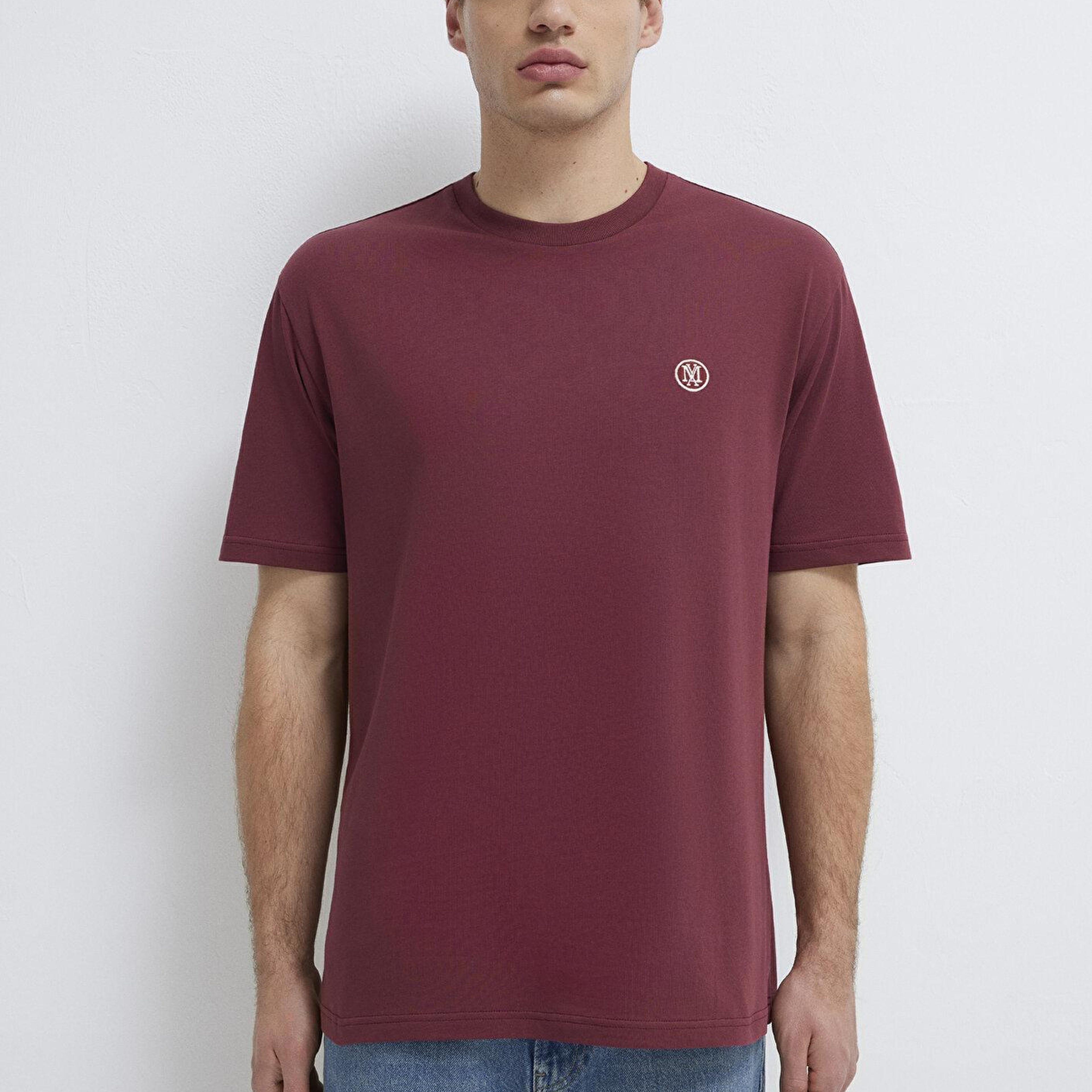Mavi Mavi Logo İşlemeli Bordo Basic Tişört Loose Fit / Bol Rahat Kesim 067074-70396