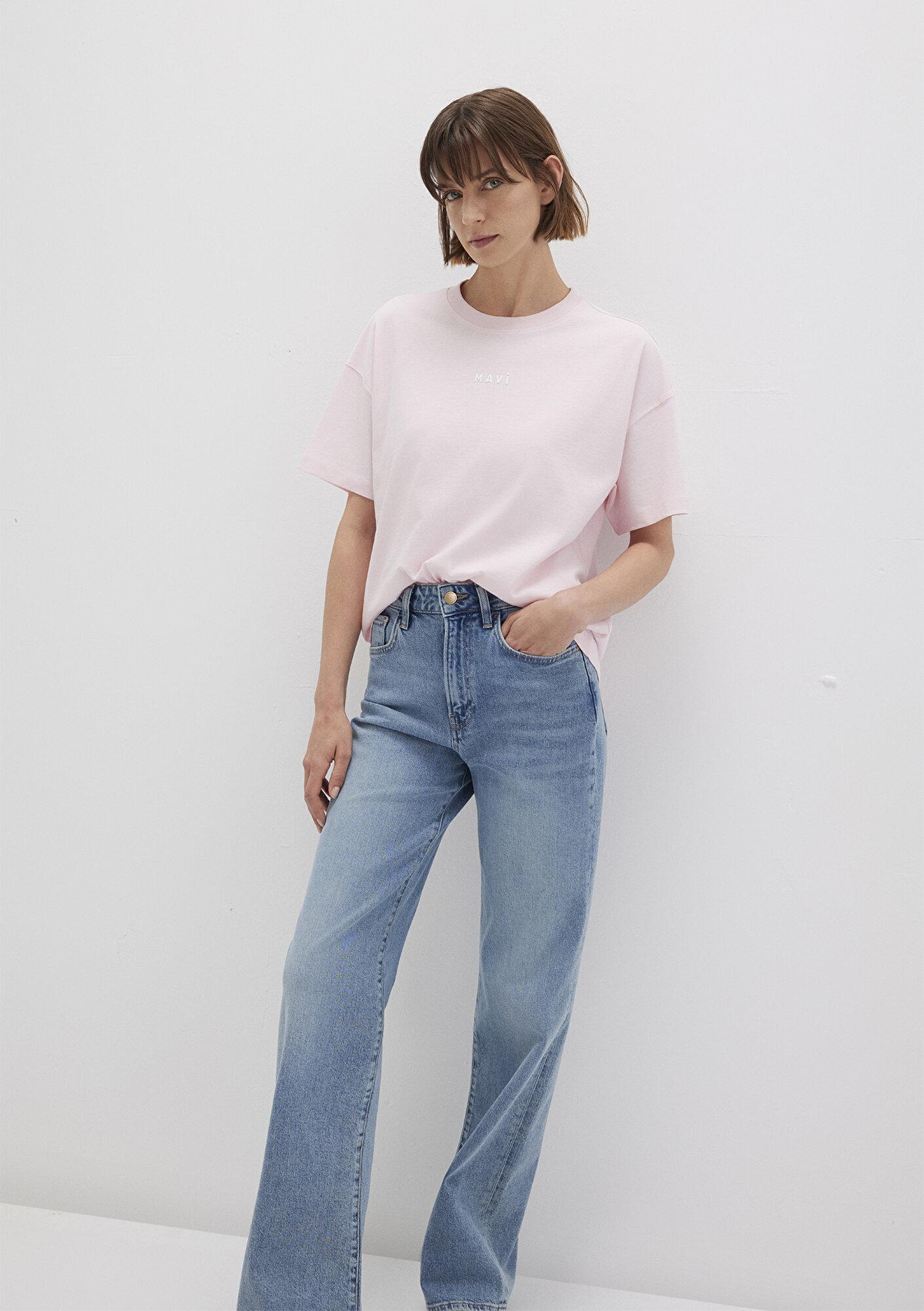 Mavi Mavi Baskılı Pembe Tişört Loose Fit / Bol Rahat Kesim 1612518-89200