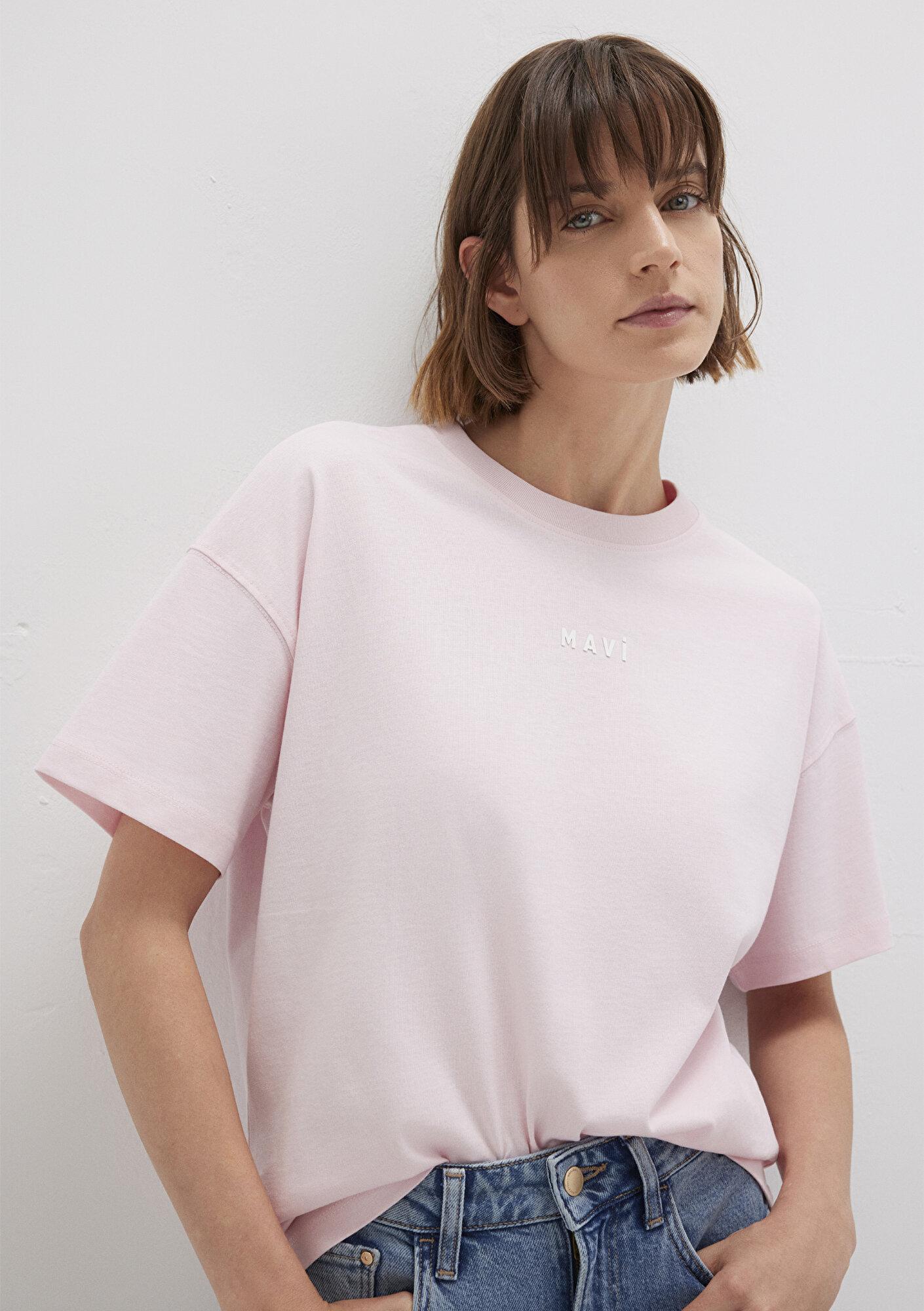 Mavi Mavi Baskılı Pembe Tişört Loose Fit / Bol Rahat Kesim 1612518-89200