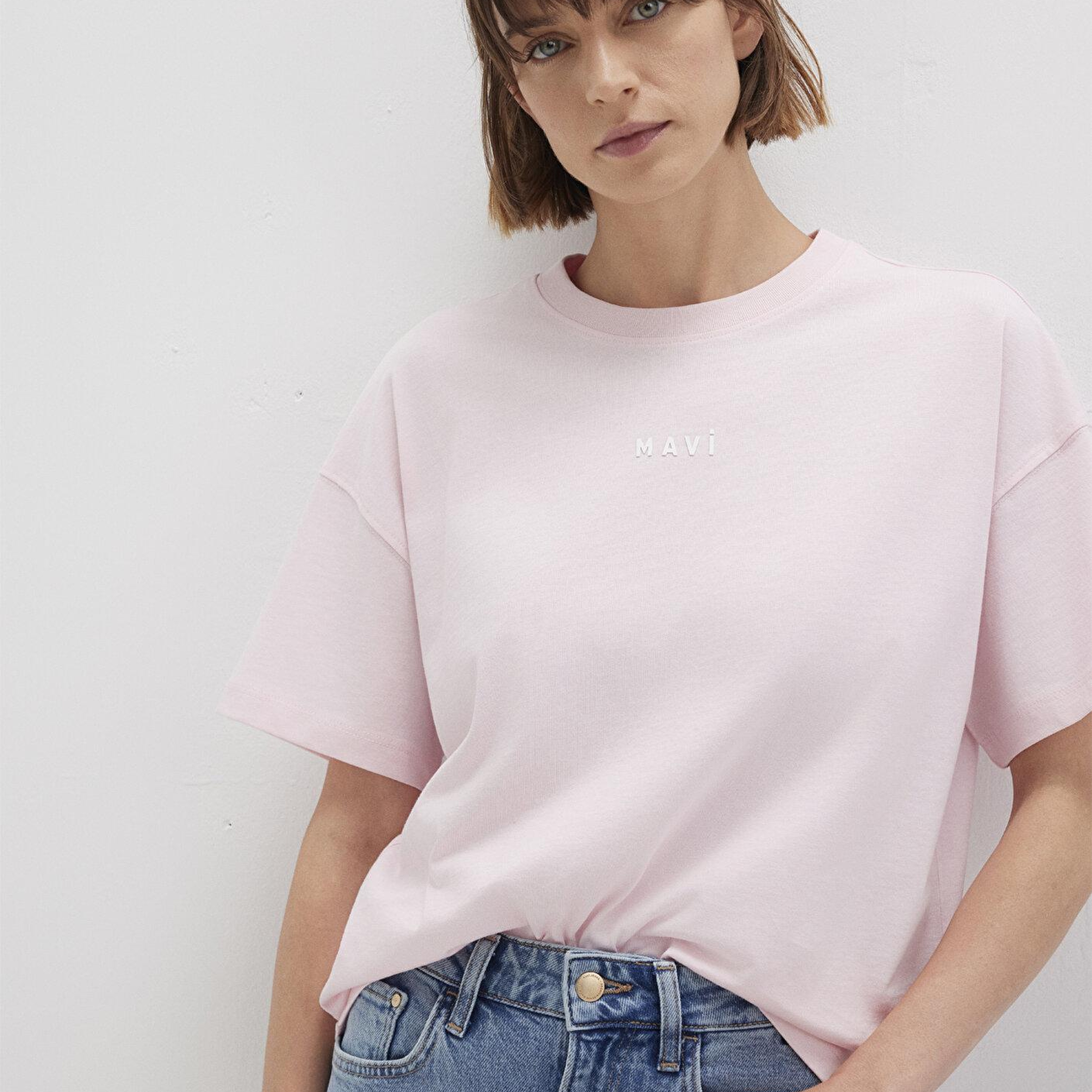 Mavi Mavi Baskılı Pembe Tişört Loose Fit / Bol Rahat Kesim 1612518-89200