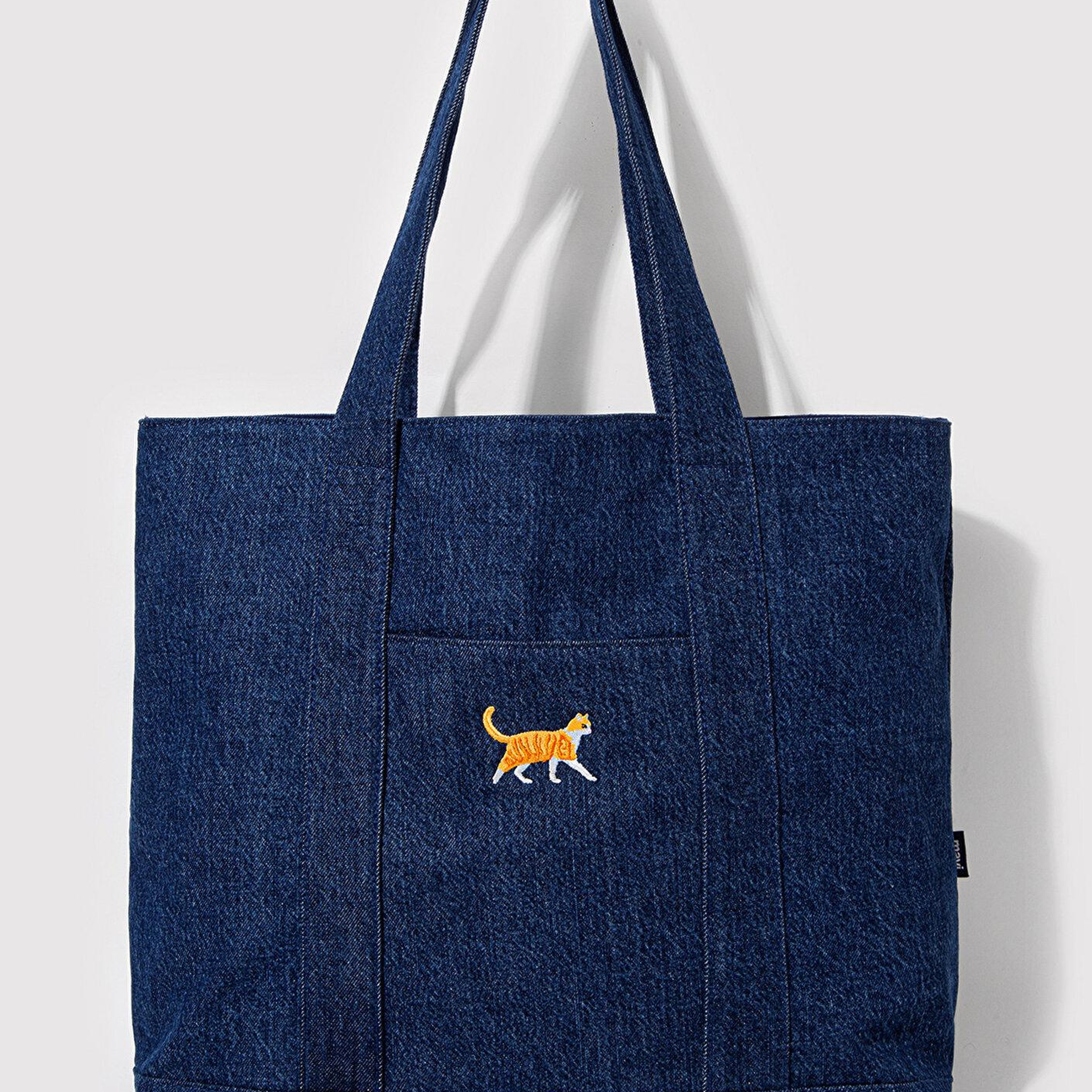 Mavi Kedi Nakışlı Denim Omuz Çantası 1913283-10241