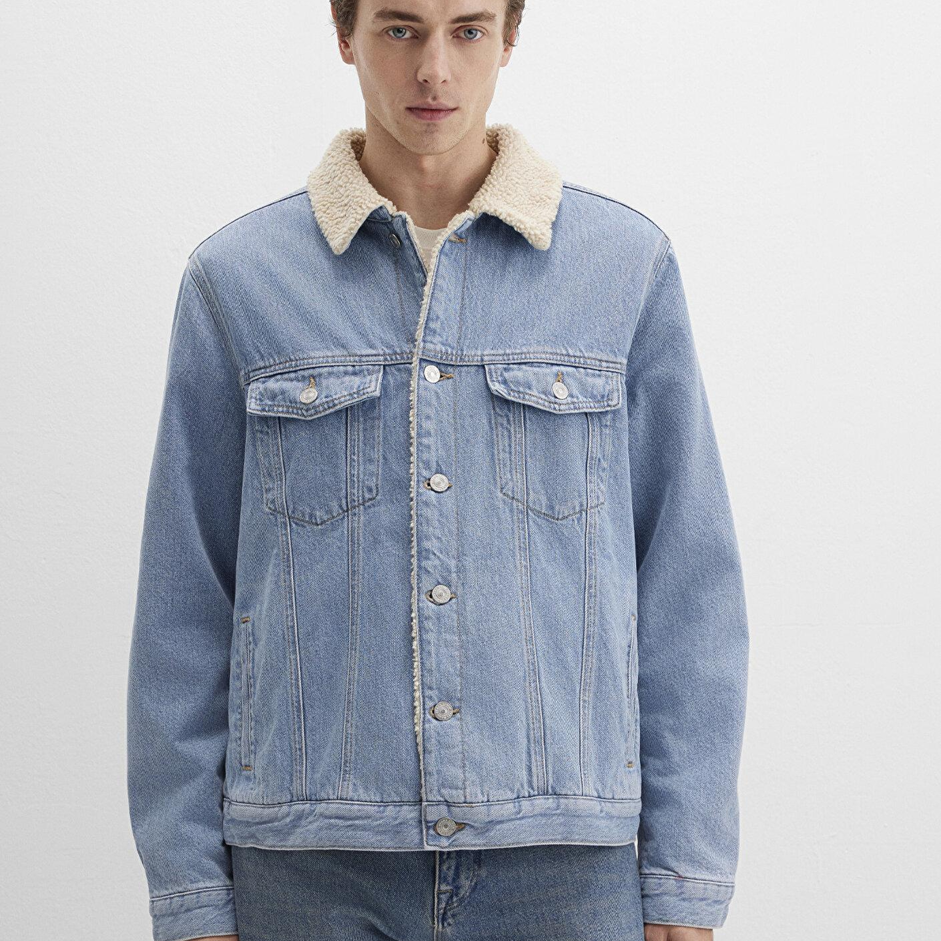 Mavi Zander Classic Denim Suni Kürklü Açık Mavi Jean Ceket 0111214-88554