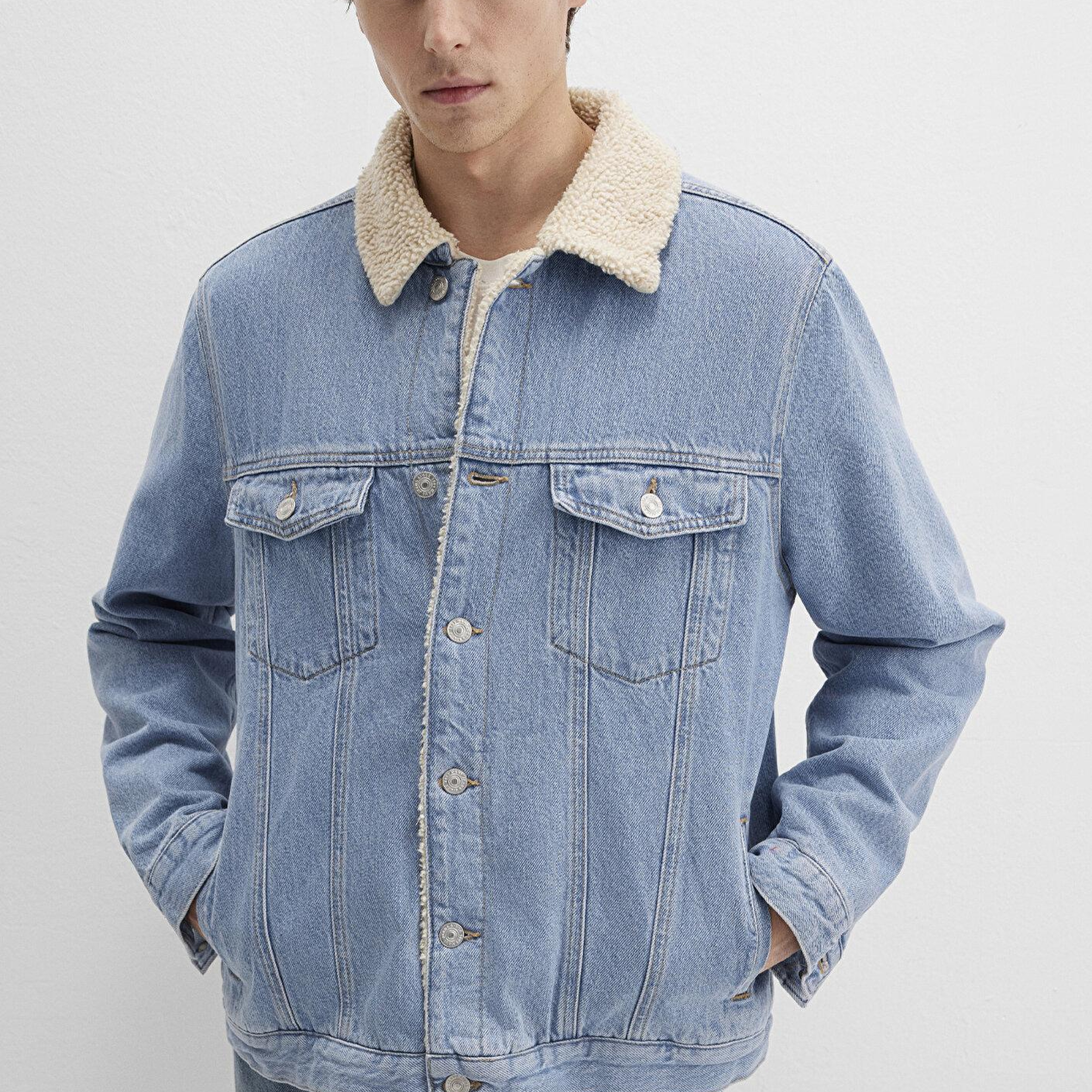 Mavi Zander Classic Denim Suni Kürklü Açık Mavi Jean Ceket 0111214-88554
