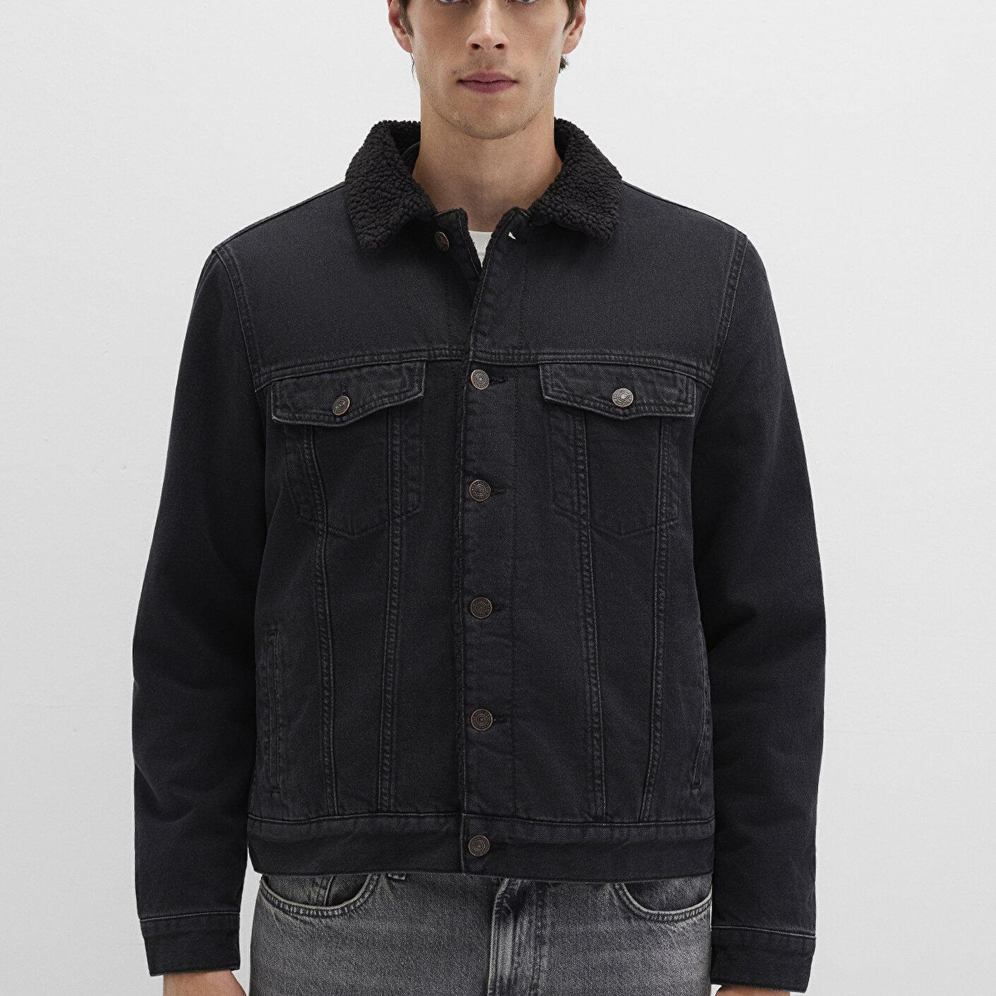 Mavi Zander Classic Denim Siyah Suni Kürklü Jean Ceket 0111214-89117