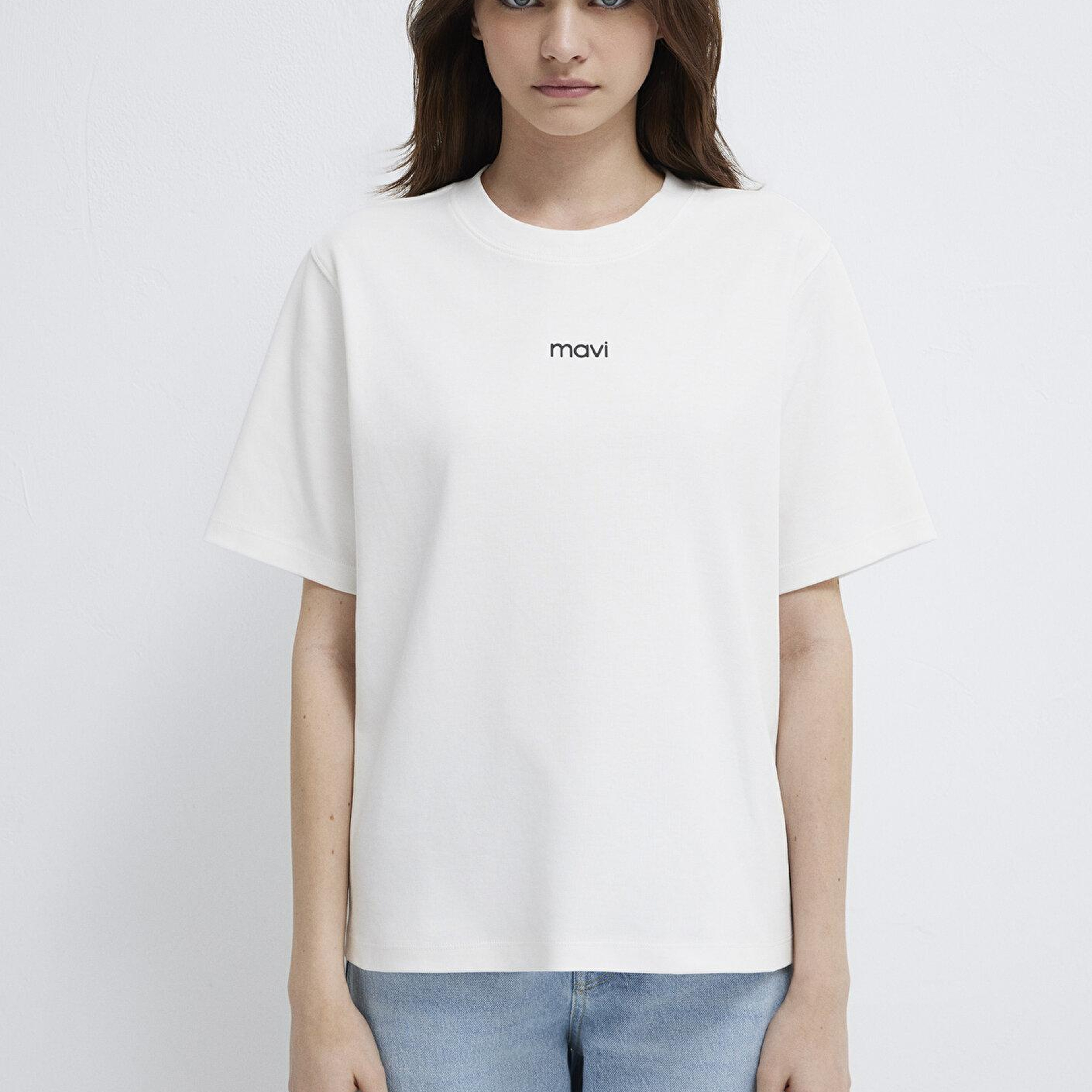 Mavi Mavi Logo Baskılı İnterlok Beyaz Tişört Regular Fit / Normal Kesim 1612829-80194
