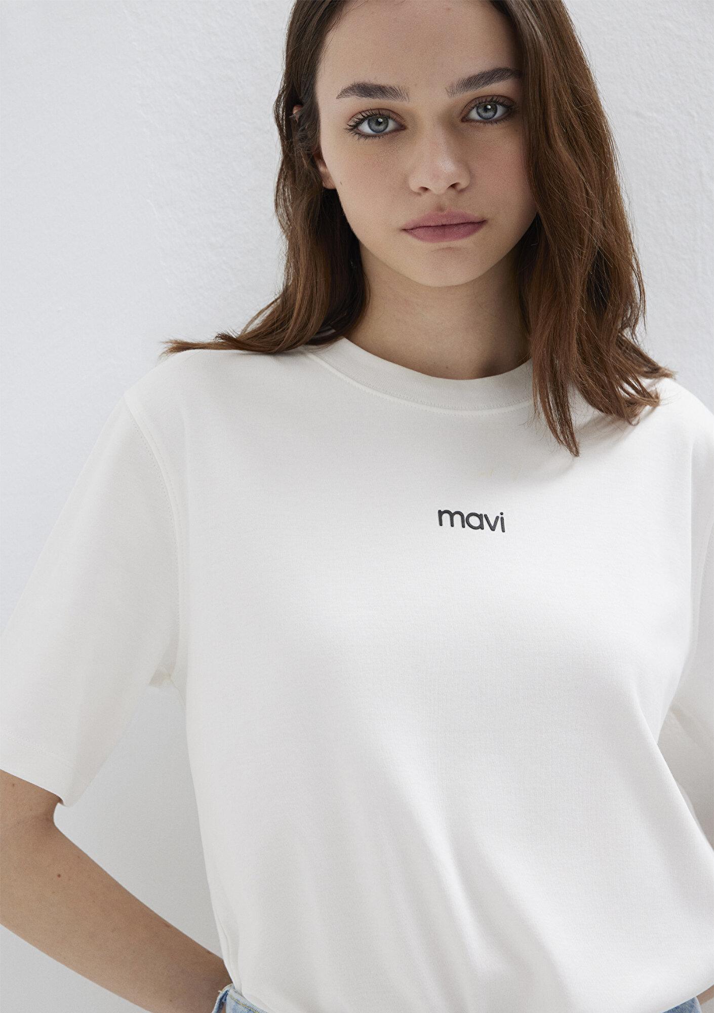 Mavi Mavi Logo Baskılı İnterlok Beyaz Tişört Regular Fit / Normal Kesim 1612829-80194