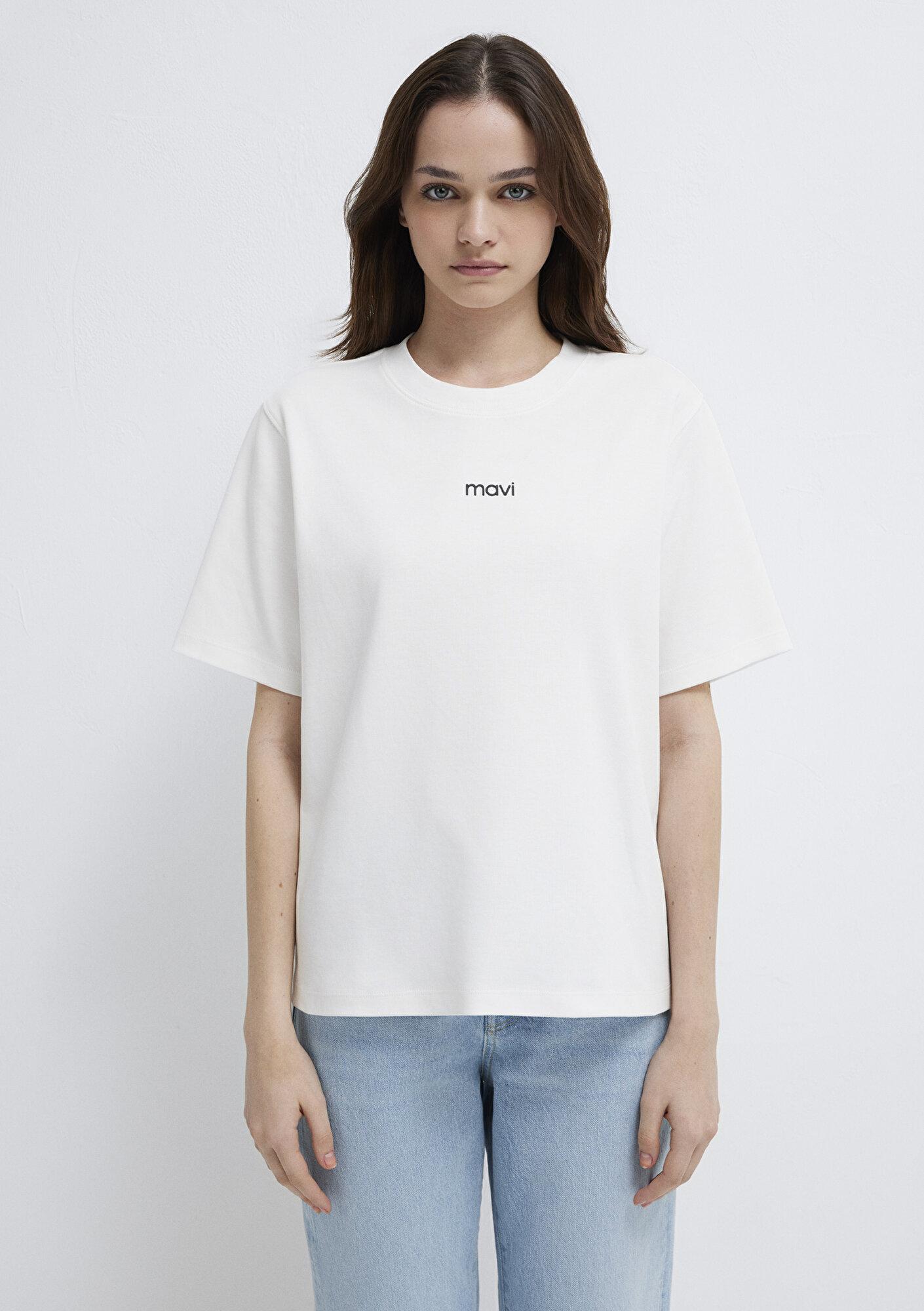 Mavi Mavi Logo Baskılı İnterlok Beyaz Tişört Regular Fit / Normal Kesim 1612829-80194