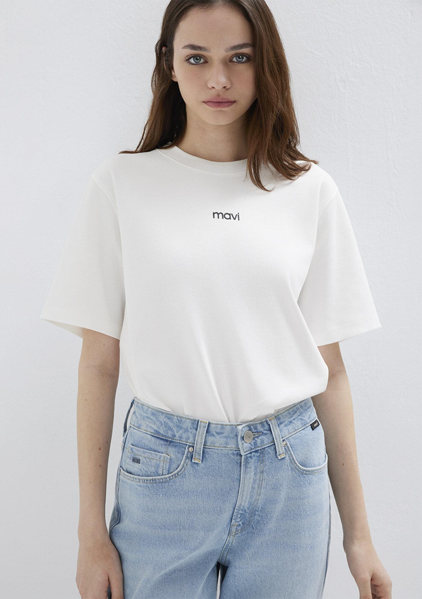 Mavi Mavi Logo Baskılı İnterlok Beyaz Tişört Regular Fit / Normal Kesim 1612829-80194