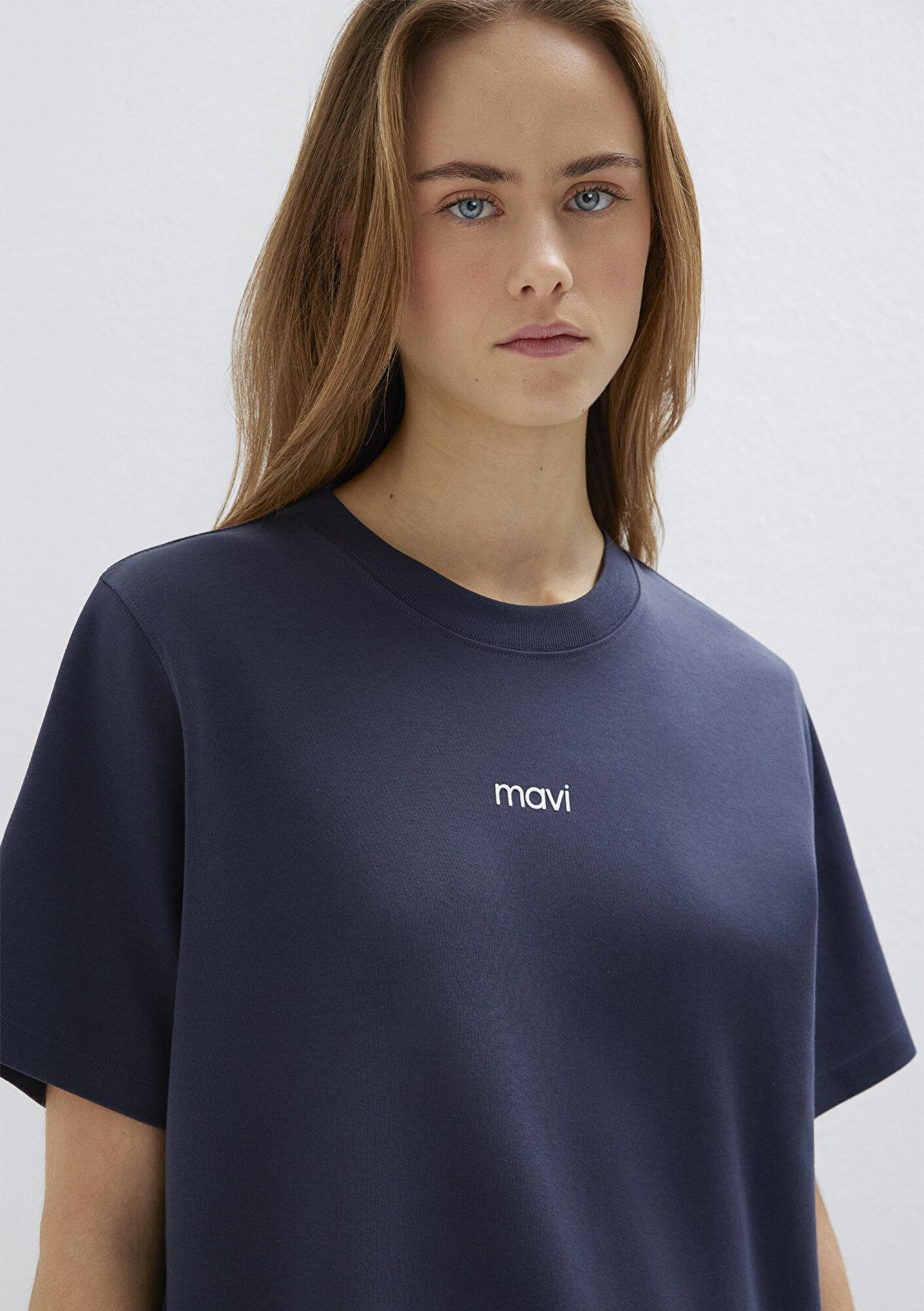 Mavi Mavi Logo Baskılı İnterlok Lacivert Tişört Regular Fit / Normal Kesim 1612829-85315