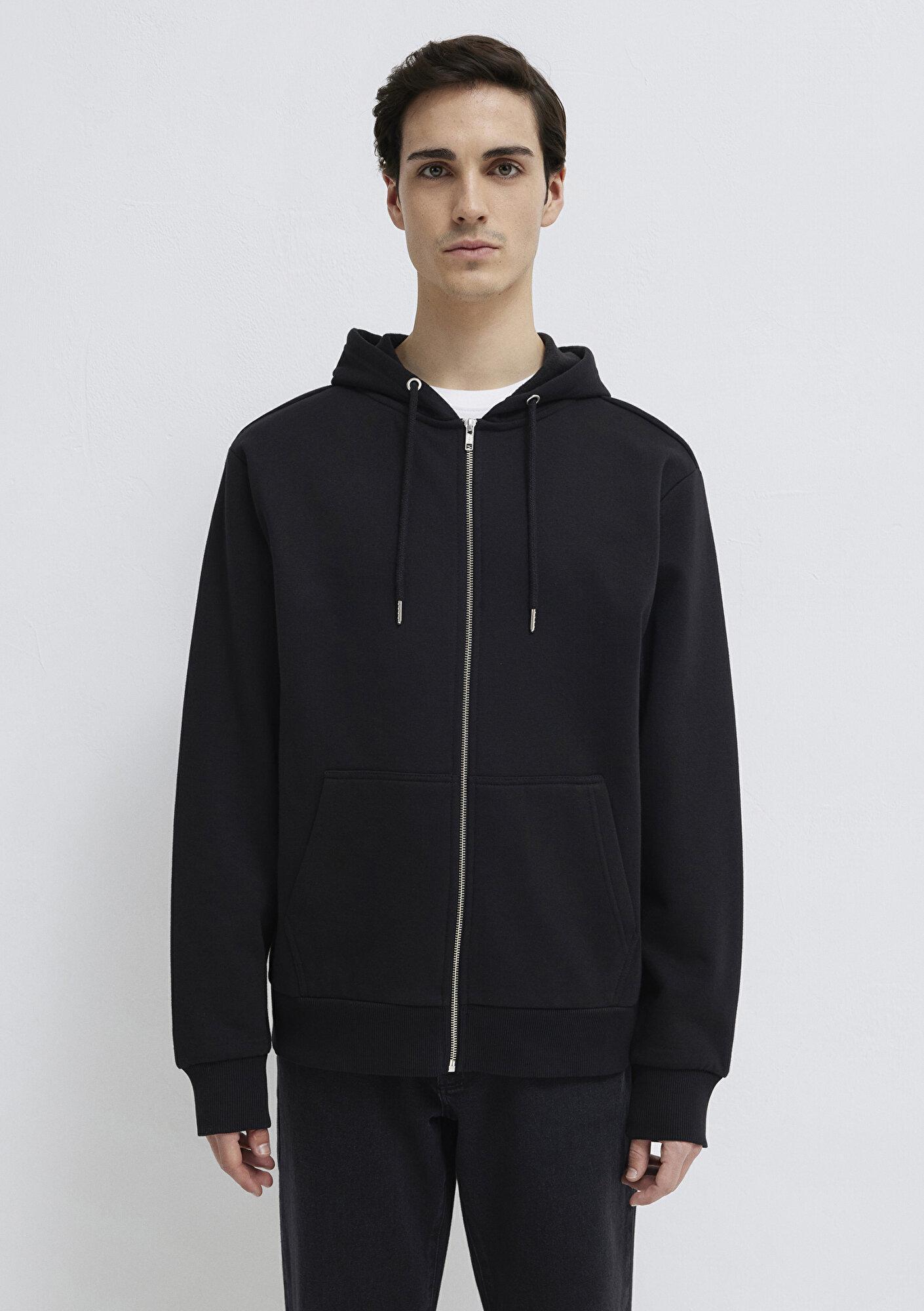 Mavi Kapüşonlu Fermuarlı Siyah Basic Sweatshirt 0S10277-900