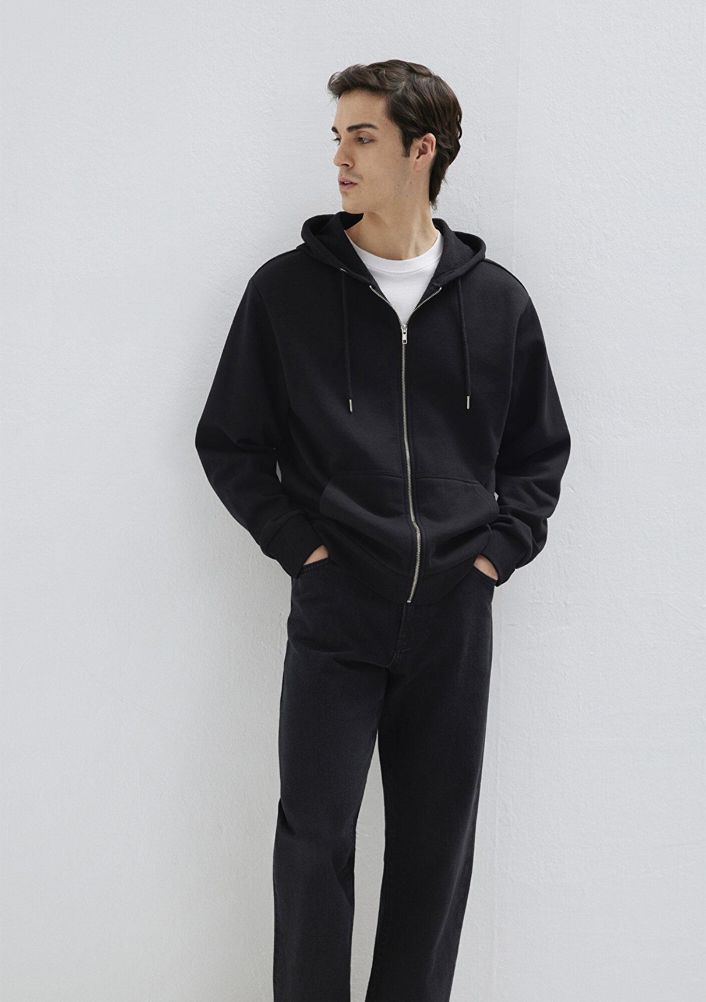 Mavi Kapüşonlu Fermuarlı Siyah Basic Sweatshirt 0S10277-900