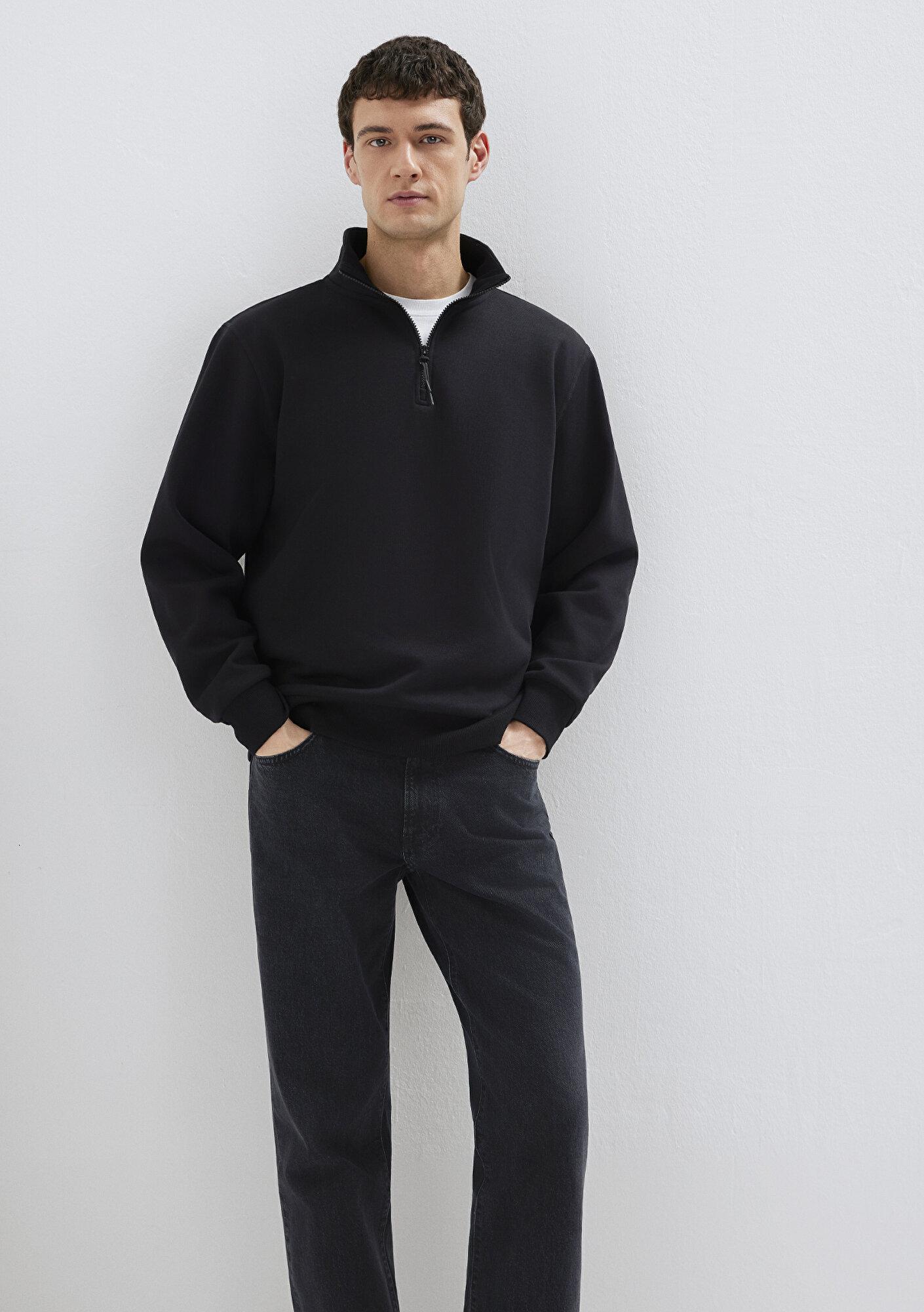 Mavi Yarı Fermuarlı Siyah Basic Sweatshirt 0S10278-900