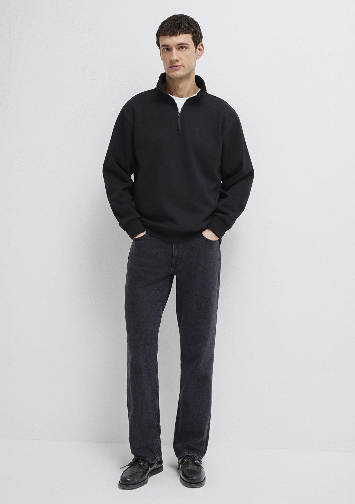 Mavi Yarı Fermuarlı Siyah Basic Sweatshirt 0S10278-900