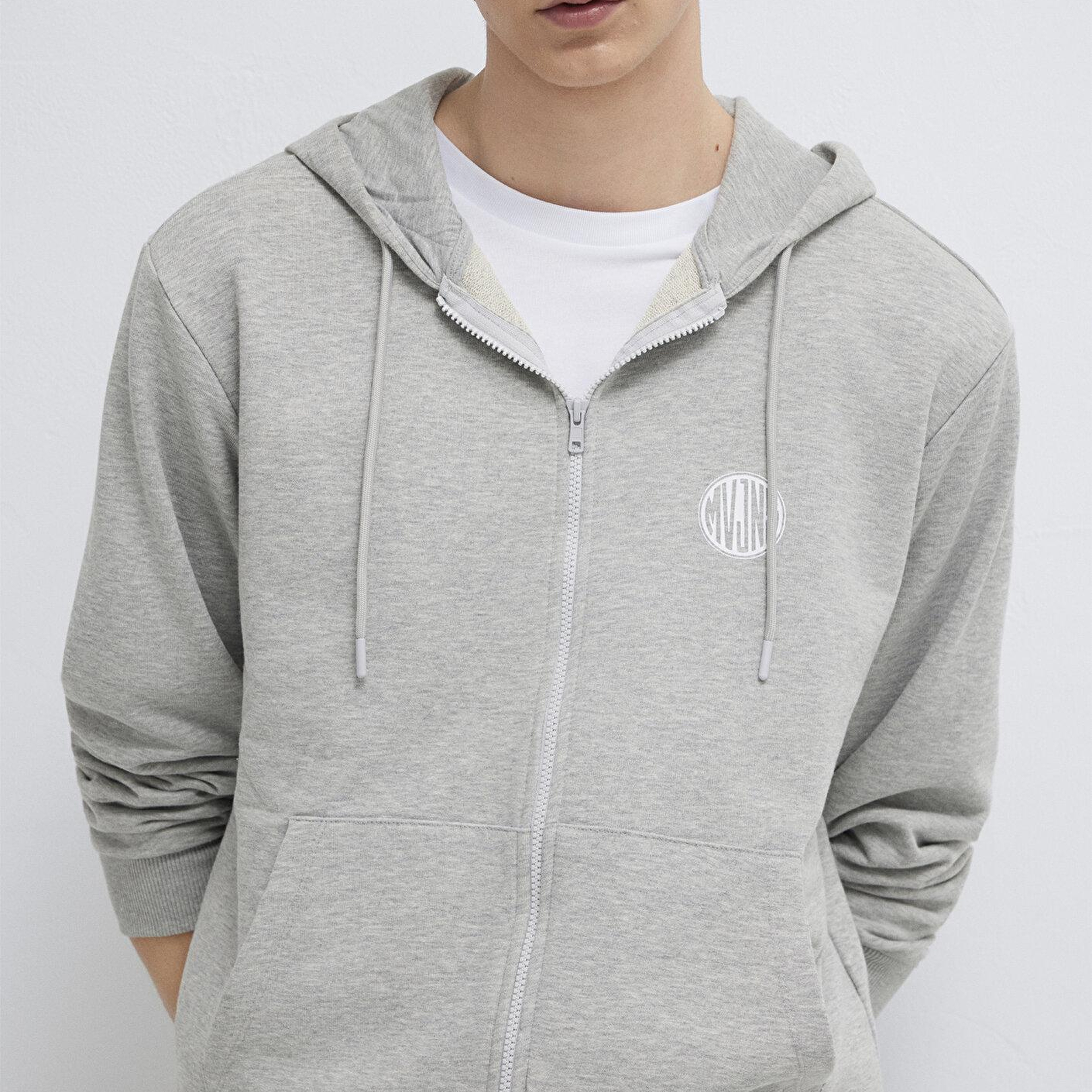 Mavi MVJNS Logo Baskılı Fermuarlı Kapüşonlu Gri Sweatshirt 0S10193-80196