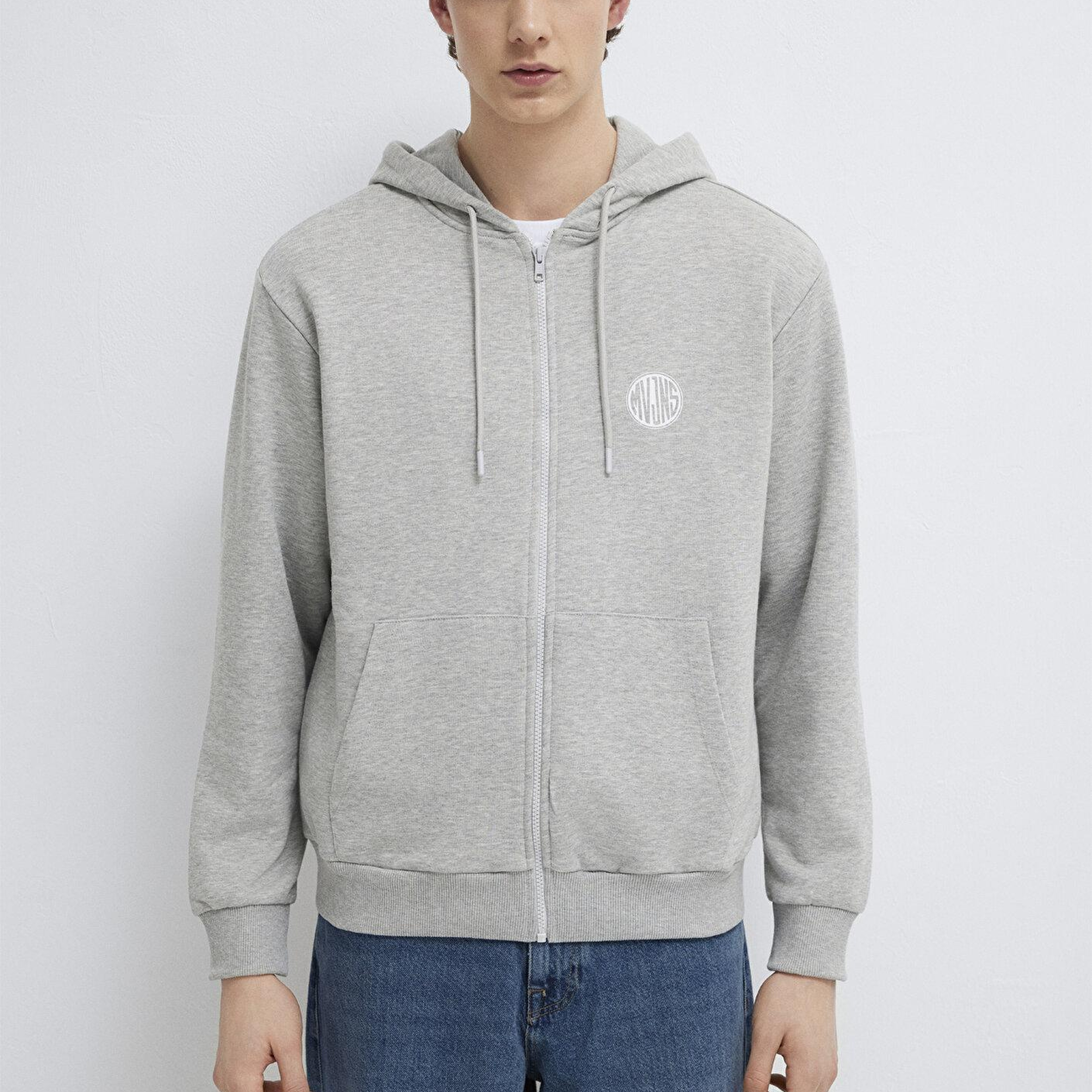 Mavi MVJNS Logo Baskılı Fermuarlı Kapüşonlu Gri Sweatshirt 0S10193-80196