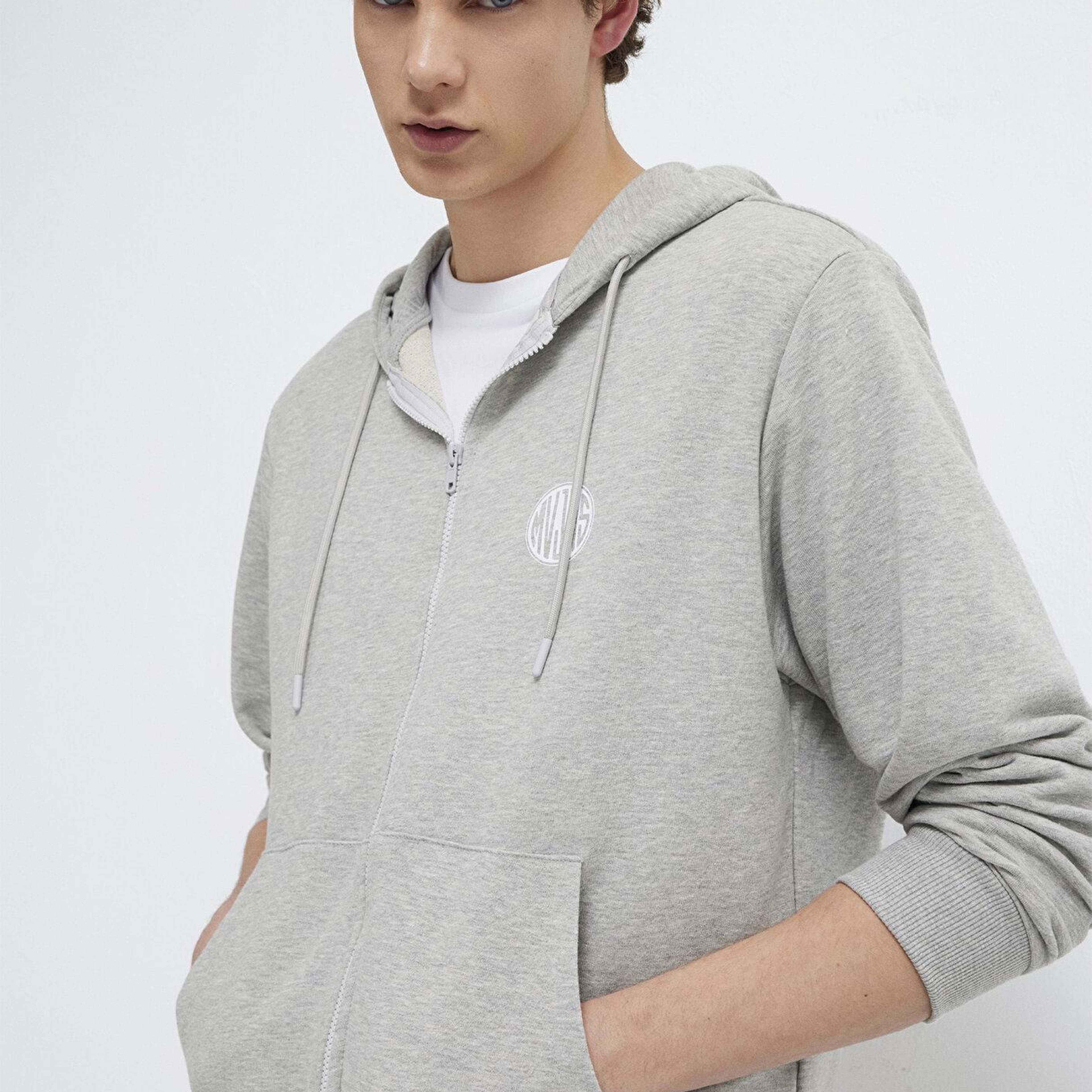 Mavi MVJNS Logo Baskılı Fermuarlı Kapüşonlu Gri Sweatshirt 0S10193-80196