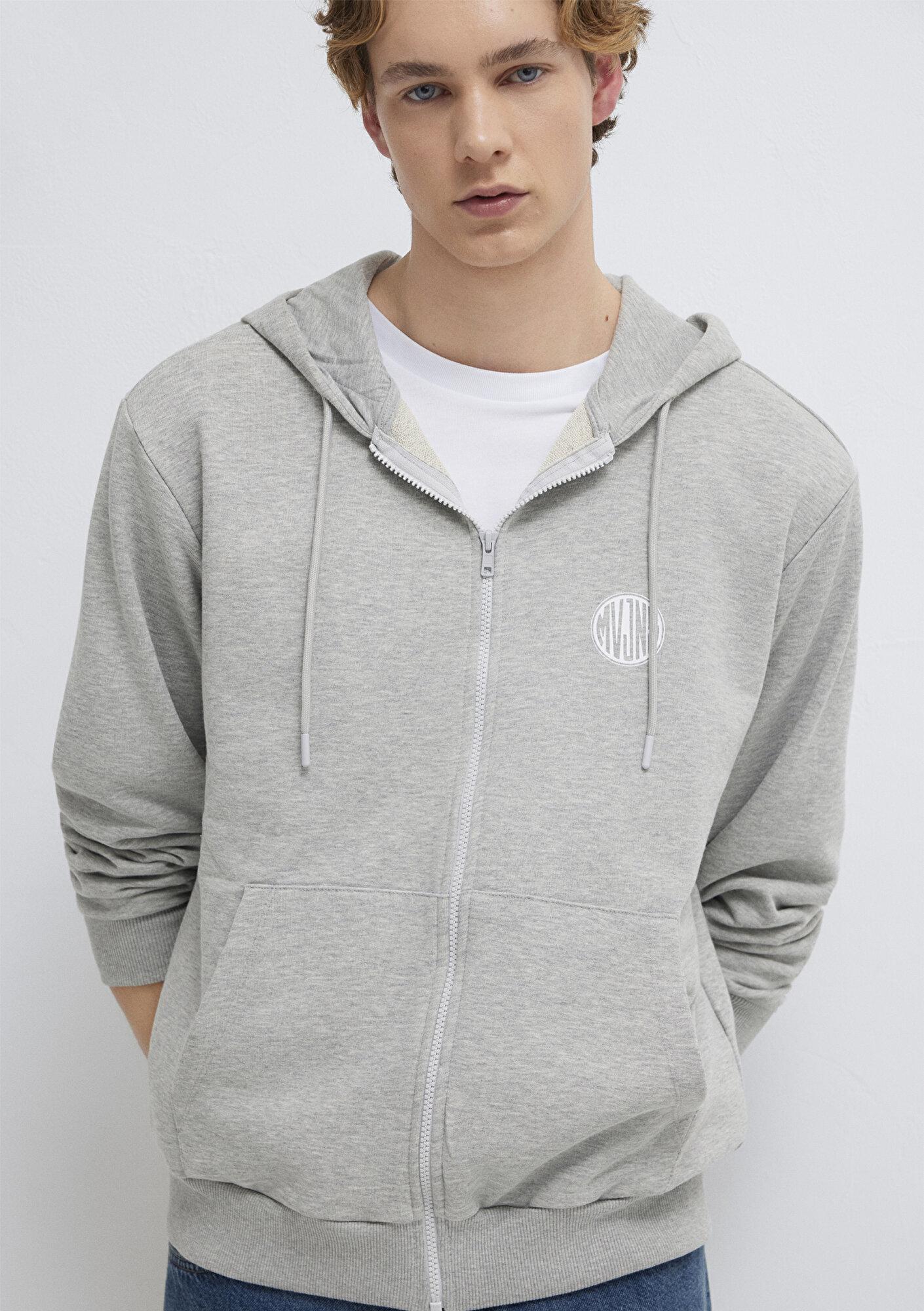 Mavi MVJNS Logo Baskılı Fermuarlı Kapüşonlu Gri Sweatshirt 0S10193-80196