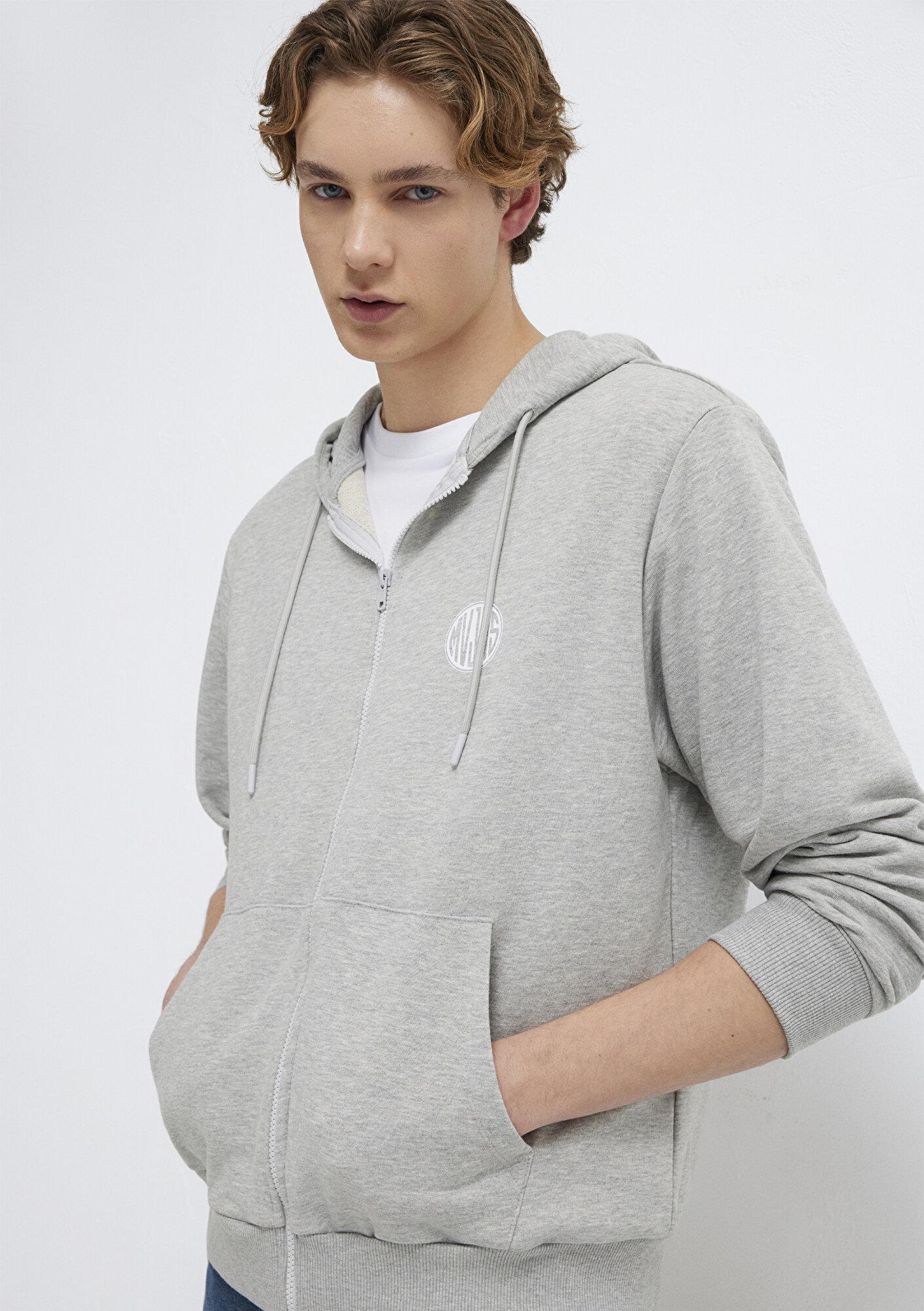 Mavi MVJNS Logo Baskılı Fermuarlı Kapüşonlu Gri Sweatshirt 0S10193-80196