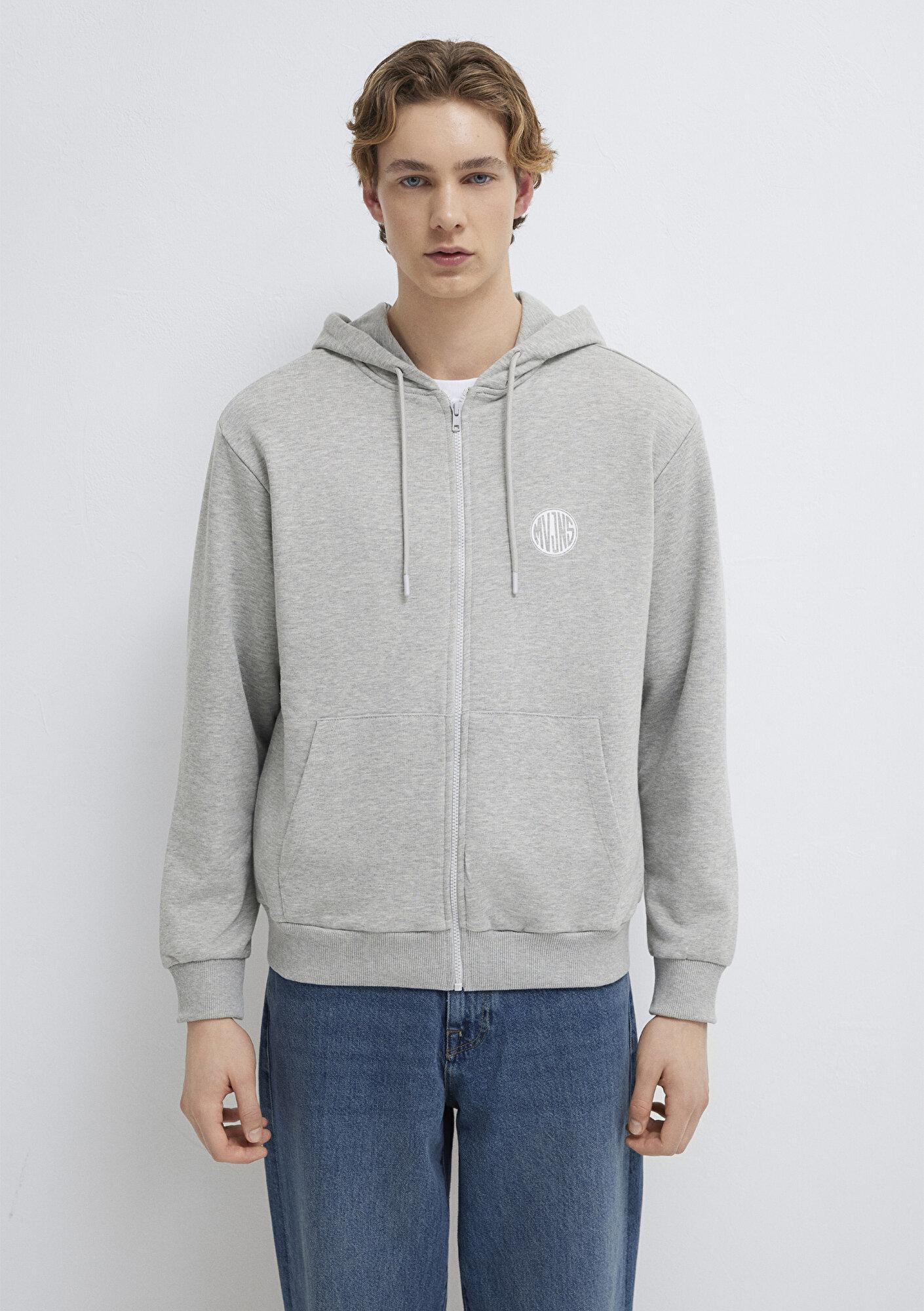Mavi MVJNS Logo Baskılı Fermuarlı Kapüşonlu Gri Sweatshirt 0S10193-80196