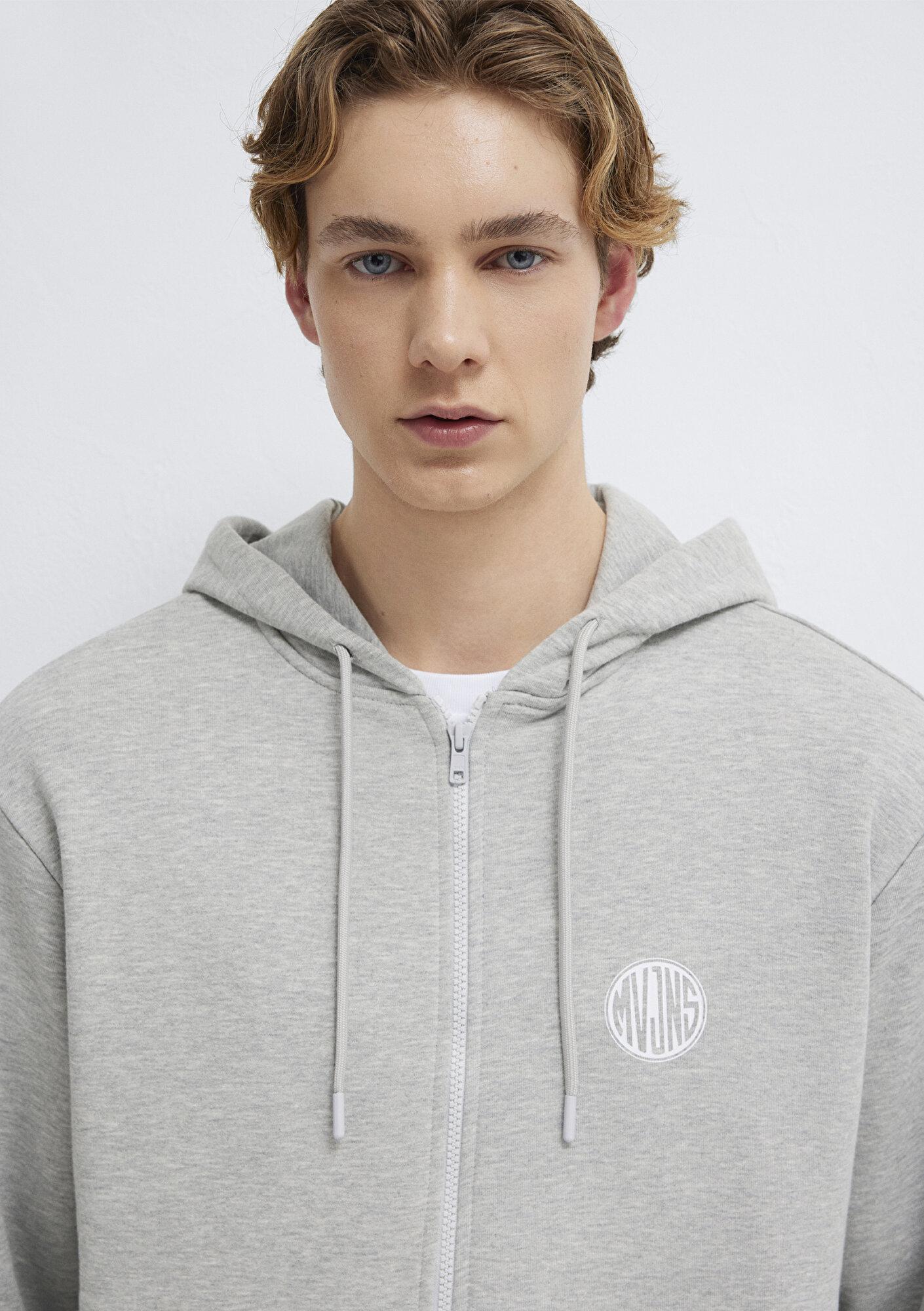 Mavi MVJNS Logo Baskılı Fermuarlı Kapüşonlu Gri Sweatshirt 0S10193-80196