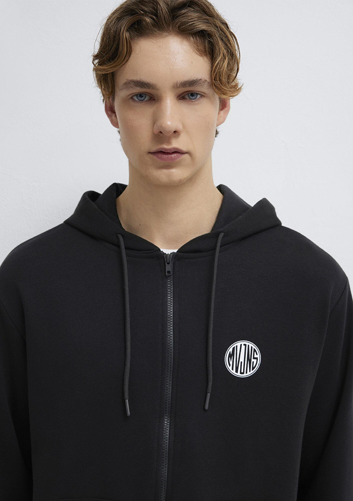 Mavi MVJNS Logo Baskılı Fermuarlı Kapüşonlu Siyah Sweatshirt 0S10193-900