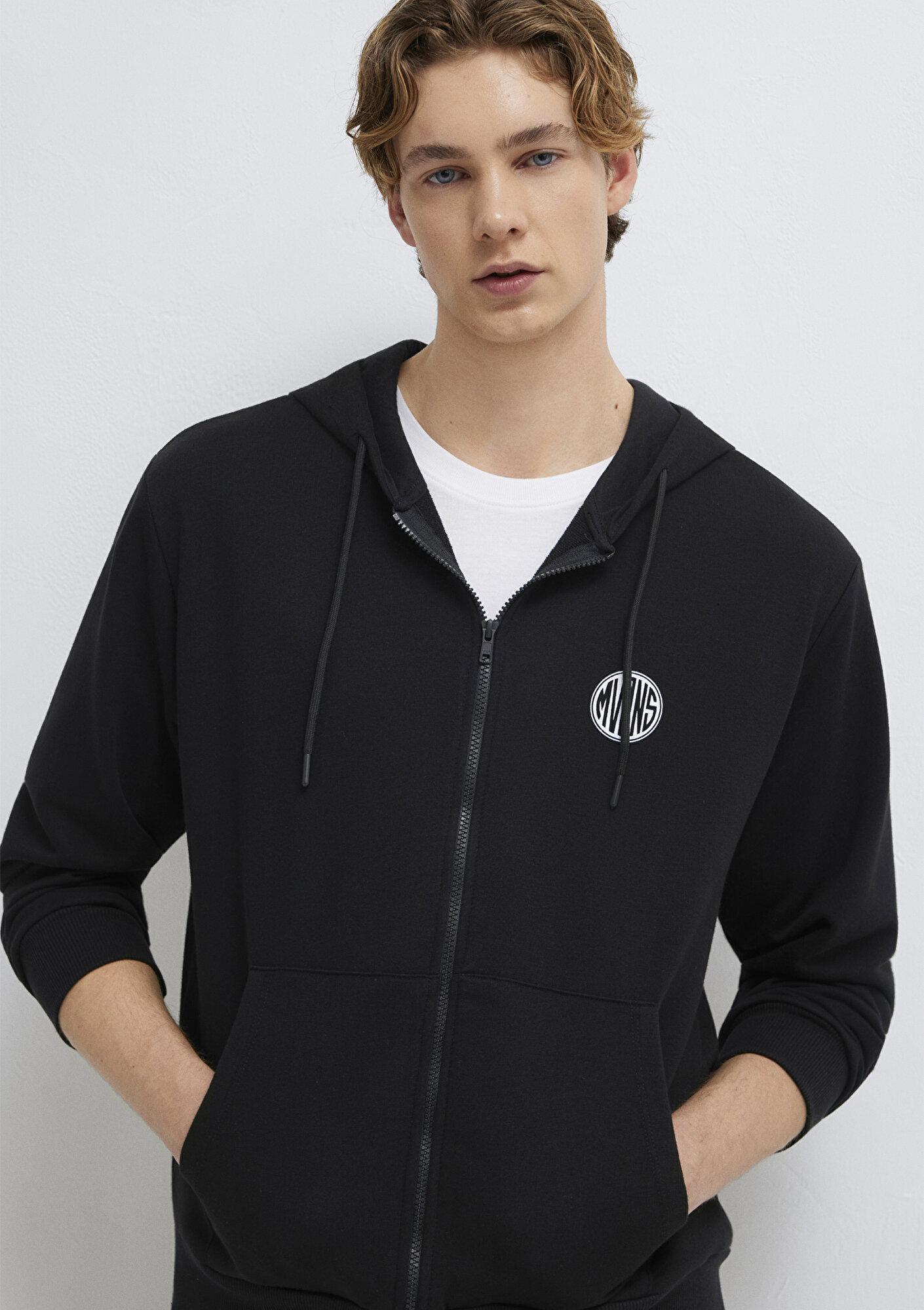 Mavi MVJNS Logo Baskılı Fermuarlı Kapüşonlu Siyah Sweatshirt 0S10193-900