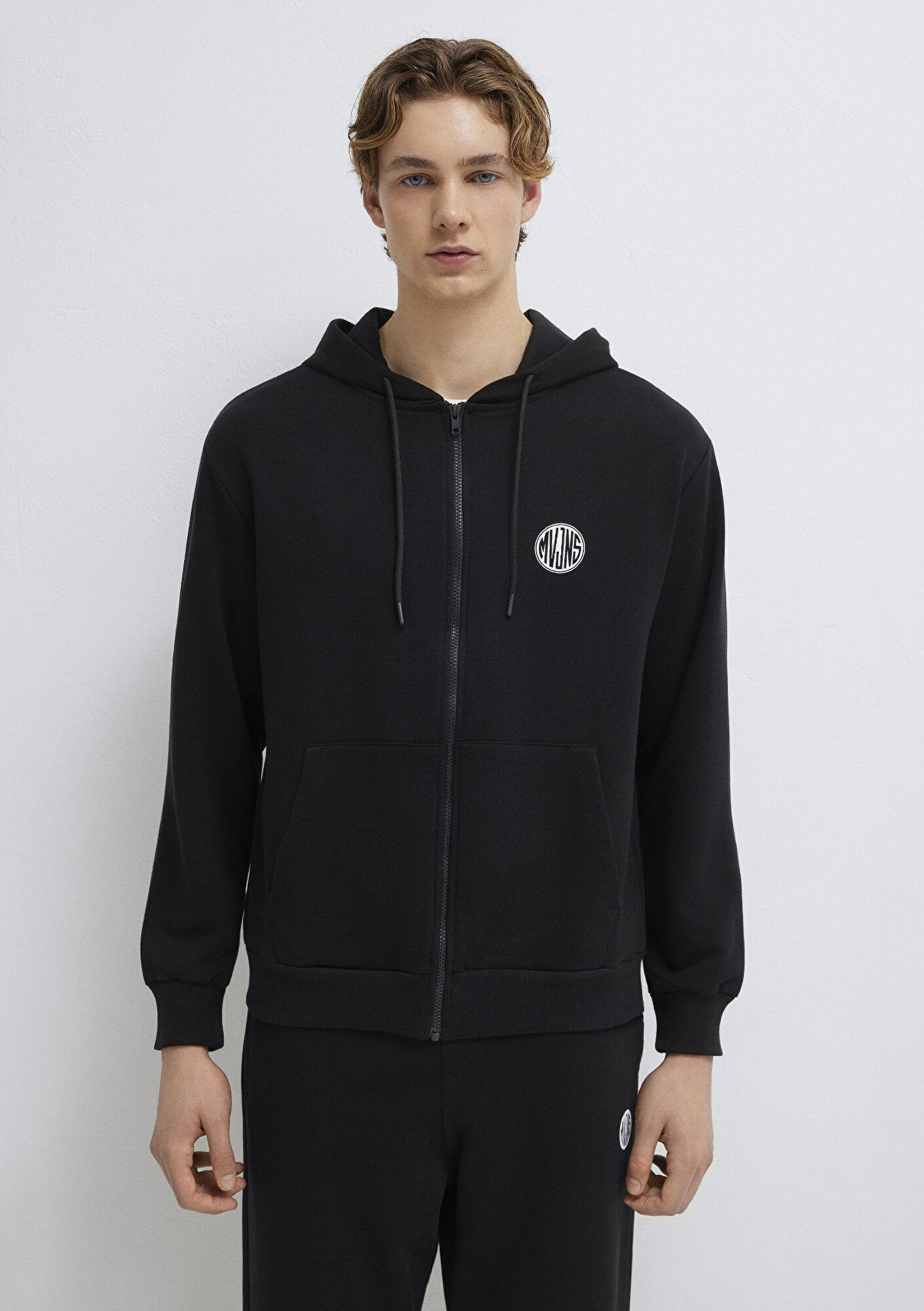 Mavi MVJNS Logo Baskılı Fermuarlı Kapüşonlu Siyah Sweatshirt 0S10193-900