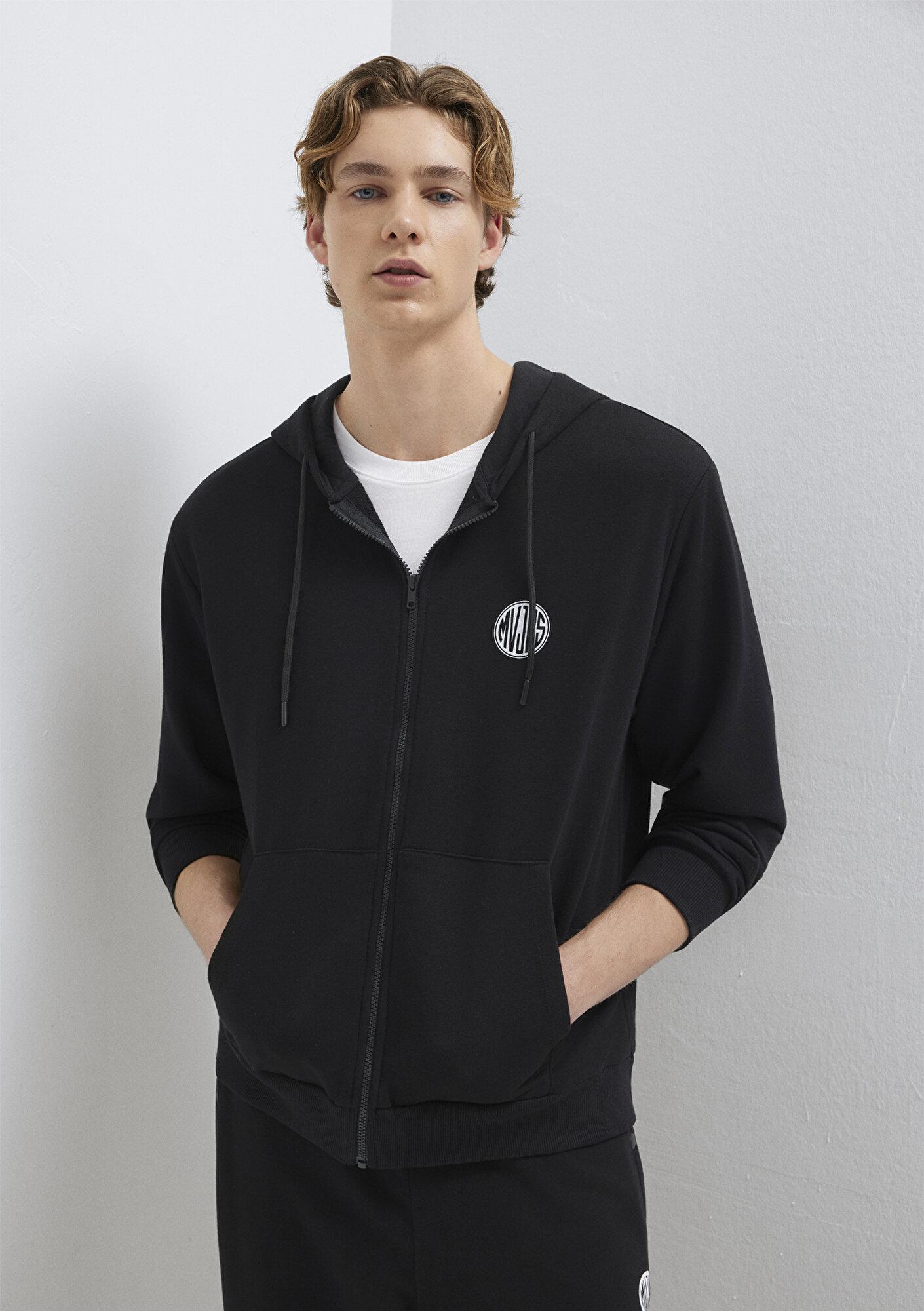 Mavi MVJNS Logo Baskılı Fermuarlı Kapüşonlu Siyah Sweatshirt 0S10193-900