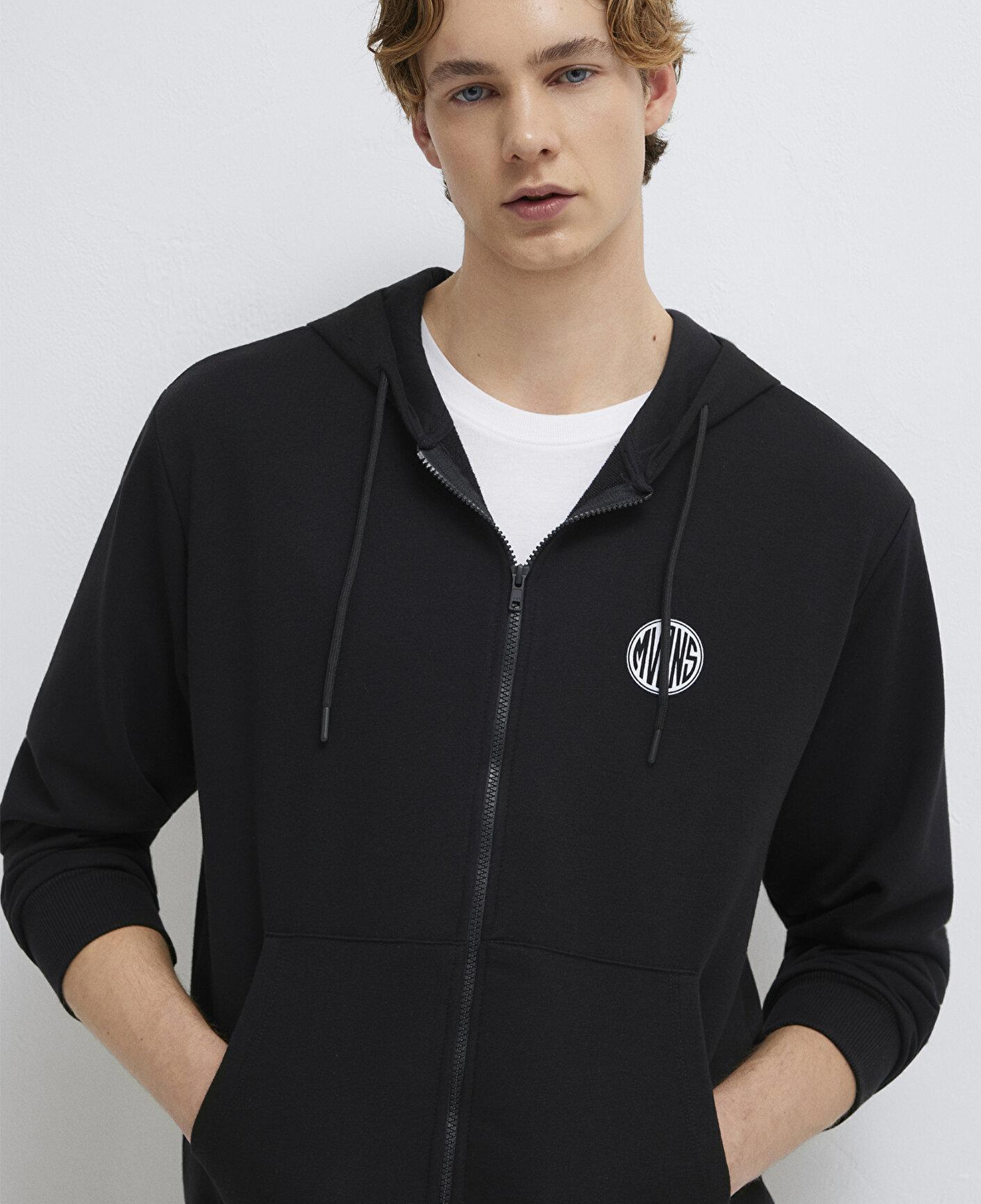 Mavi MVJNS Logo Baskılı Fermuarlı Kapüşonlu Siyah Sweatshirt 0S10193-900