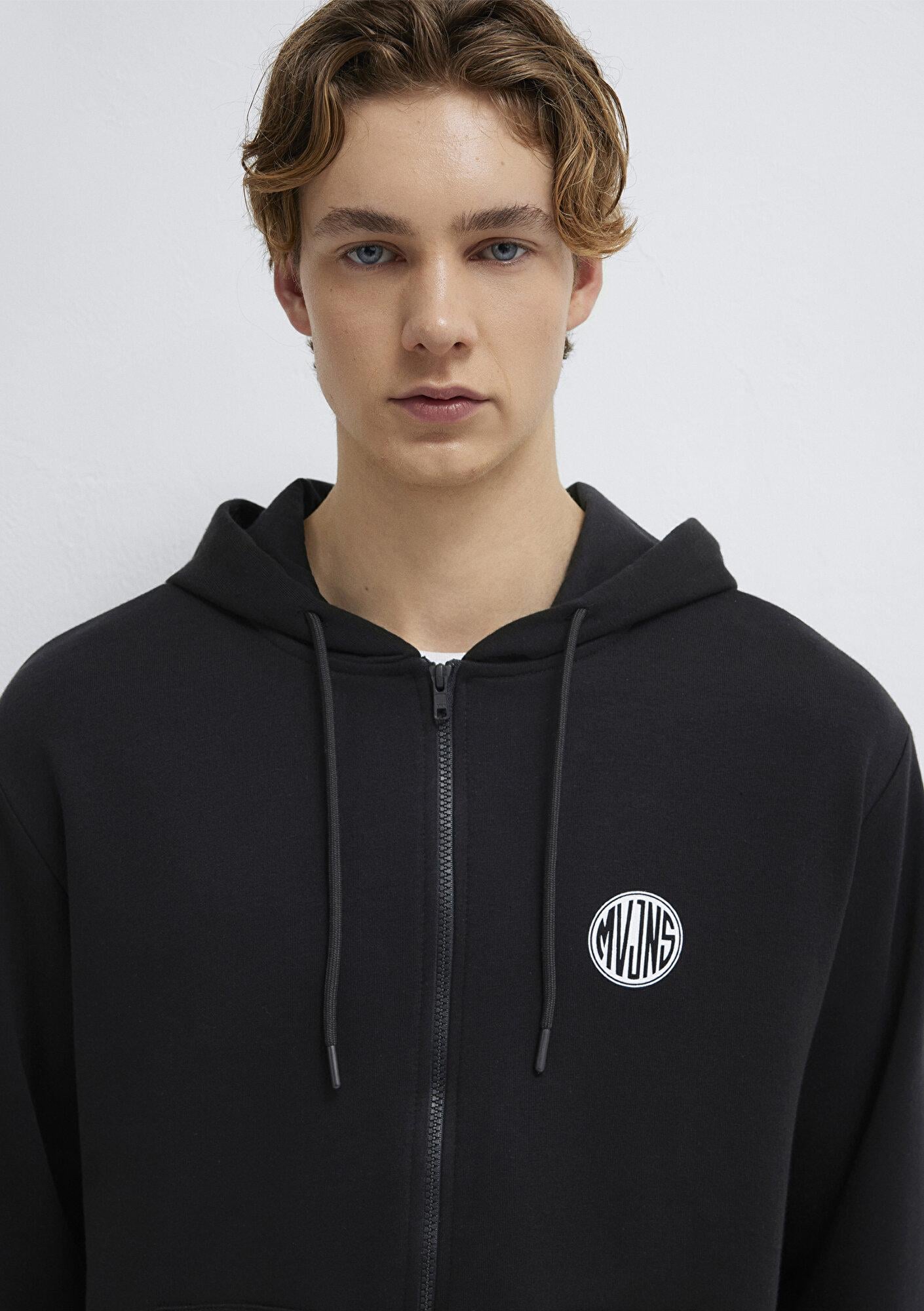 Mavi MVJNS Logo Baskılı Fermuarlı Kapüşonlu Siyah Sweatshirt 0S10193-900
